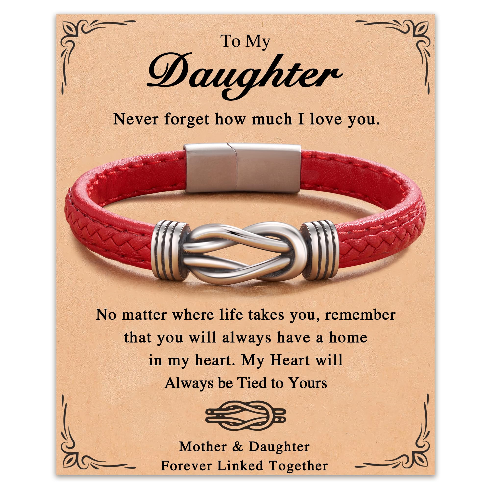 FYUKISS Forever Linked Together Leather Bracelet for Daughter | Granddaughter | Wife | Niece Valentines Mothers Day Gifts for Her