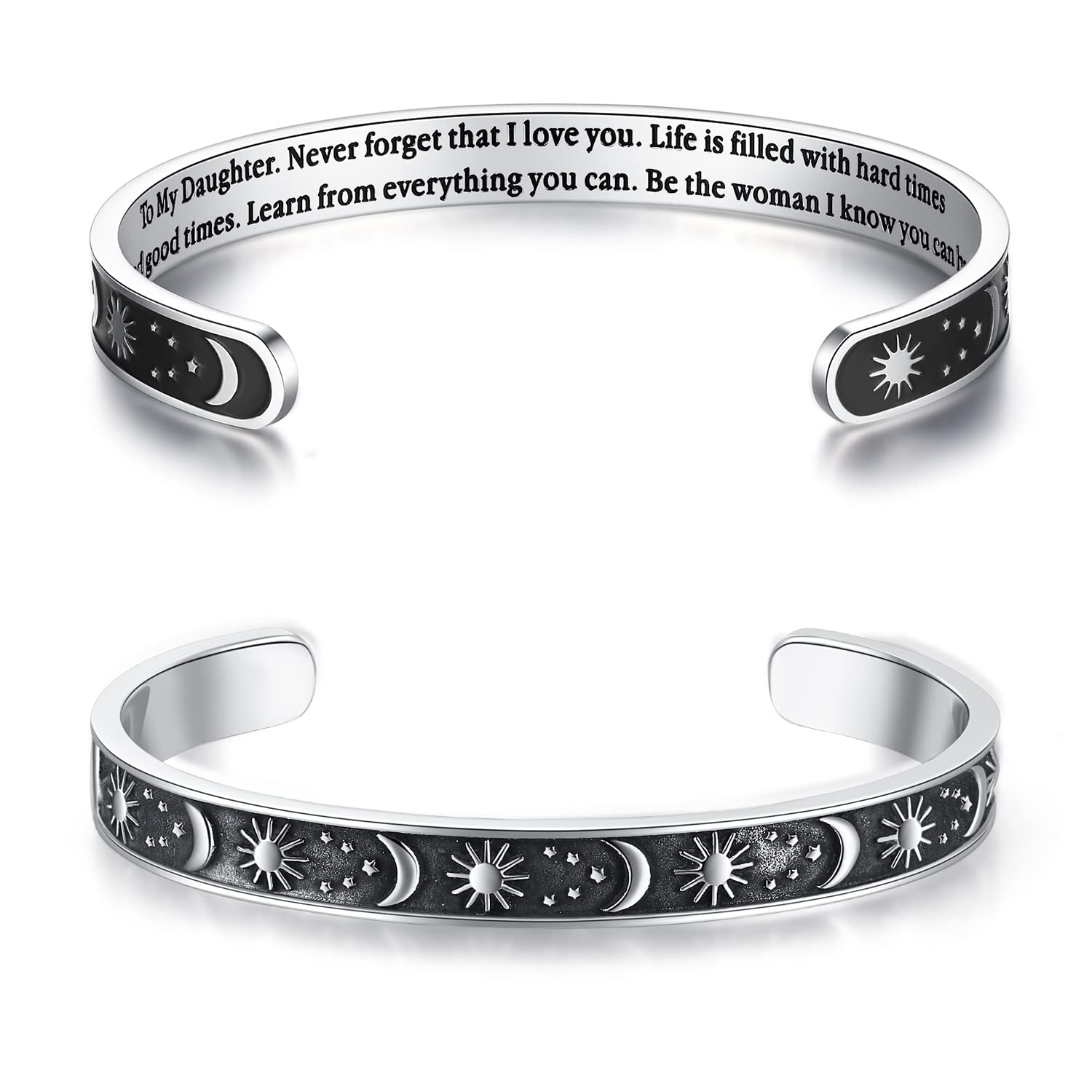 TONY & SANDY Inspirational Bracelets for Women Teen Girls Personalized Gifts for Daughter Granddaughter Mom Sister Friends Stainless Steel Engraved Cuff Birthday Easter Christmas
