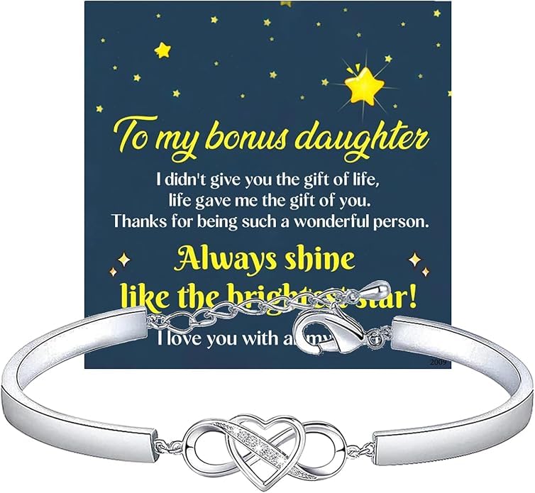 37Bracelet To My Bonus Daughter Granddaughter Infinity Love Heart Bracelet Stainless Steel Adjustable Bracelets With Cards I Love You With All My Heart Bangle Jewelry Birthday Gift for Daughter-in-...