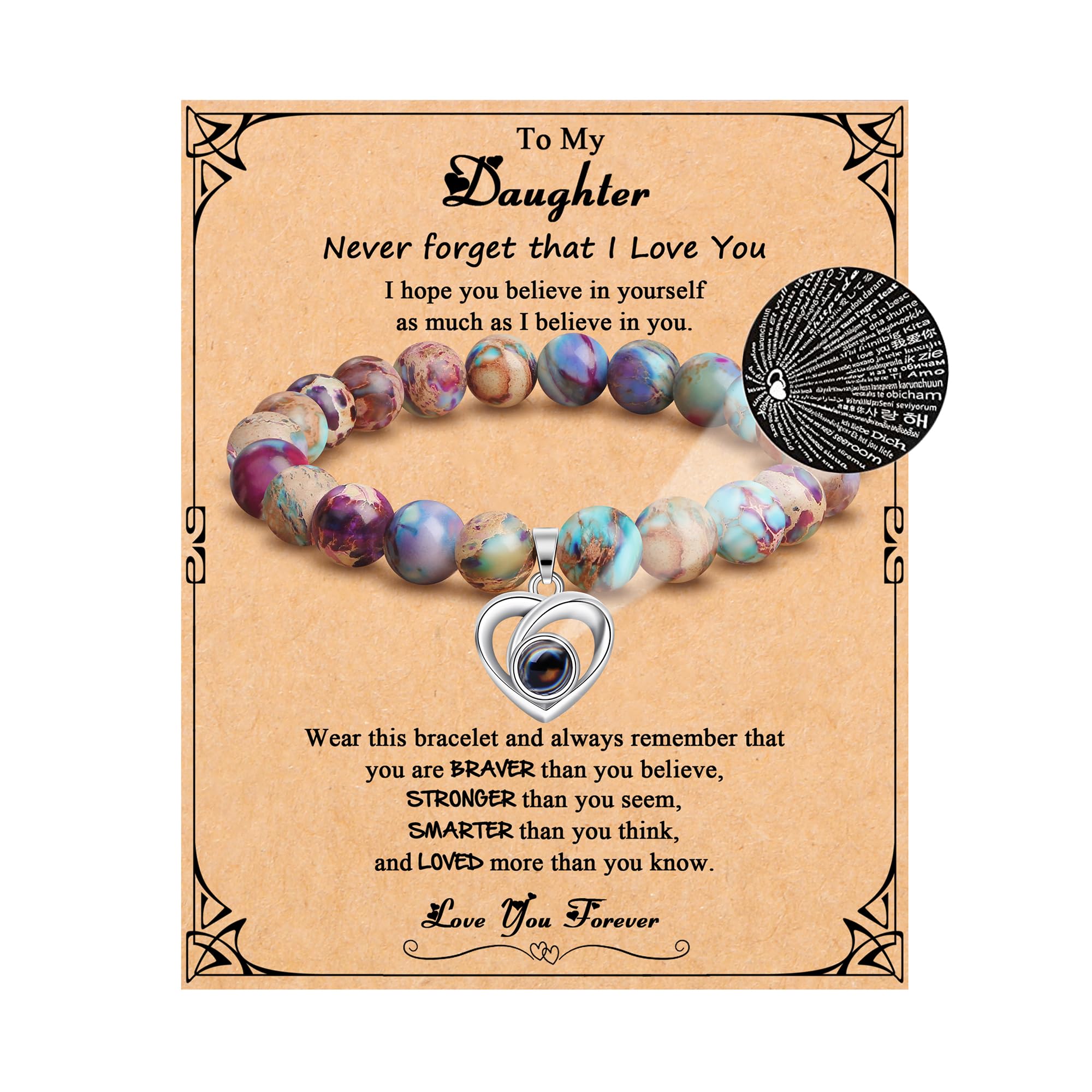 JoycuFF Gifts for Women 𝟭𝟬𝟬 𝗟𝗮𝗻𝗴𝘂𝗮𝗴𝗲𝘀 𝗜 𝗟𝗼𝘃𝗲 𝗬𝗼𝘂 𝗕𝗿𝗮𝗰𝗲𝗹𝗲𝘁 Anniversary Mothers Day Christmas Birthday Gifts for Daughter Granddaughter Sister Niece Girlfriend Wife Women