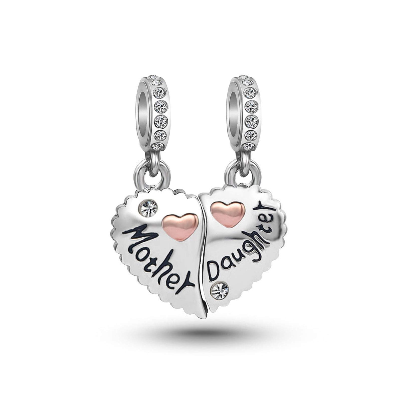 KunBead Mother Daughter Son Sisters Best Friends Bestie Rose Gold Heart Puzzle Dangle Birthday Charms Compatible with Pandora Bracelet