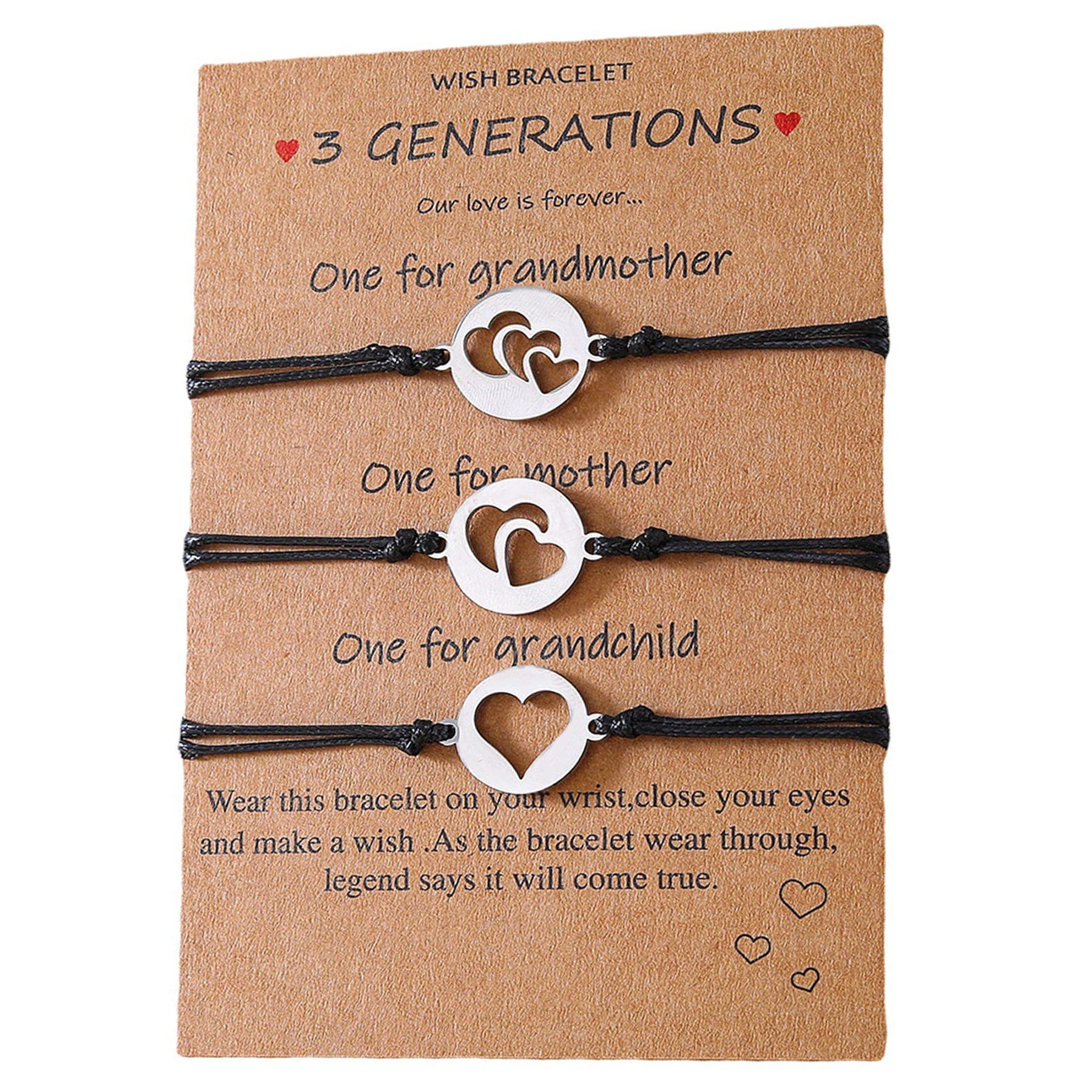 YALLNASL Grandma Mother Daughter Gift Bracelets for 3 Generations Gifts Bracelet Set Matching Bracelets for Grandma Mom Granddaughter Mother's Day Birthday Gifts Generation Bracelet
