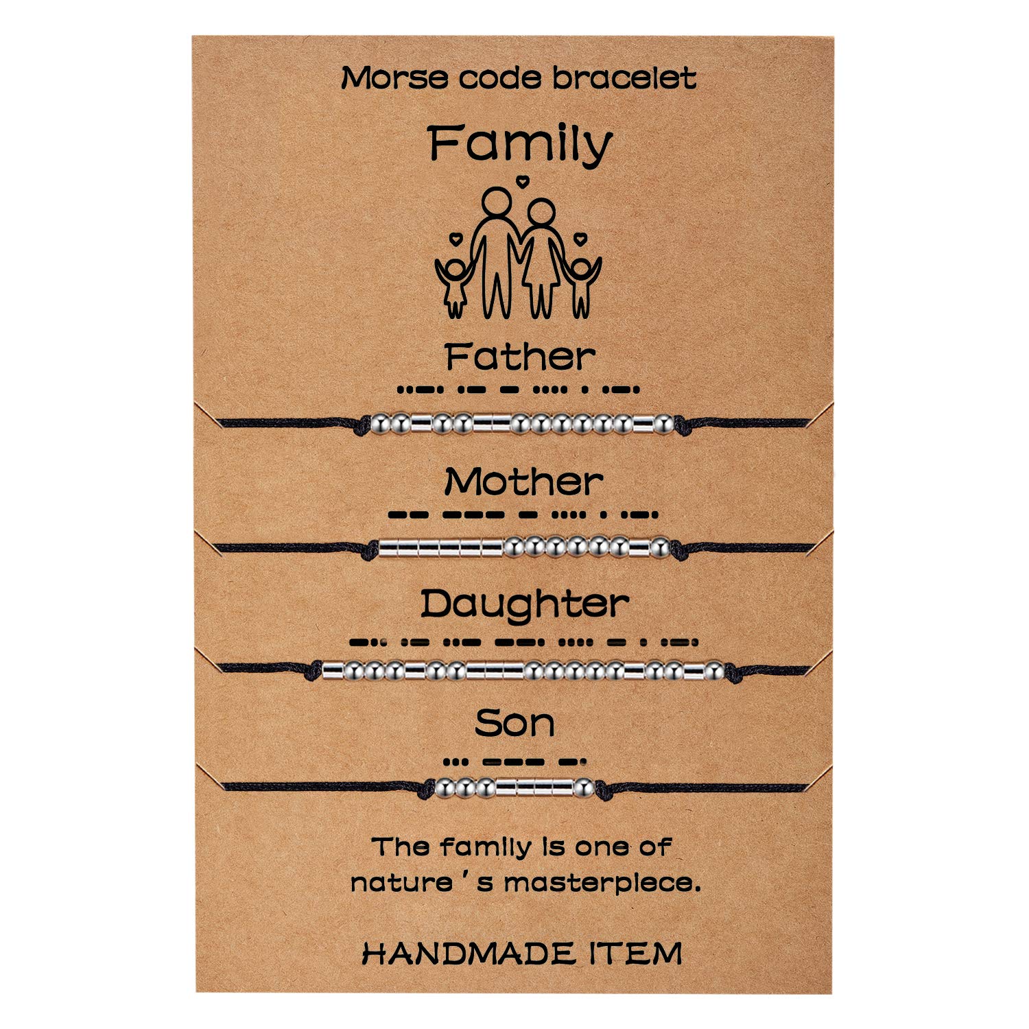 Ldurian Morse Code Bracelet, Dad Mom Brother Sister Daughter Son Friend Morse Code Bracelets, Adjustable String Matching Beads Secret Message Jewelry