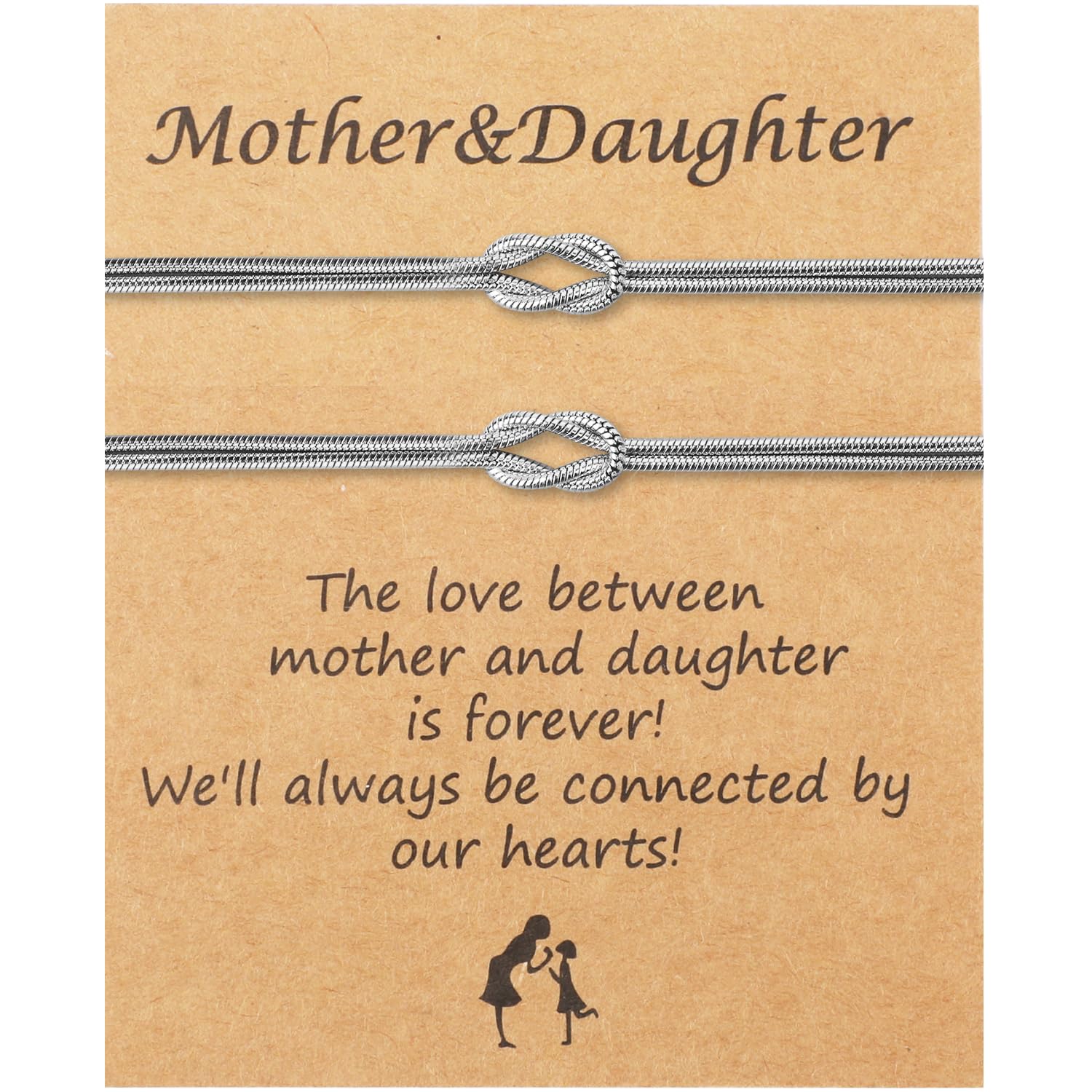 2pcs Mother Daughter Bracelets Set, Love Knot Snake Chain Matching Bracelets Couples Forever Permanent Friendship Relationship Bracelets Grandmother Granddaughter Mom Birthday Mother Day Jewelry Gift