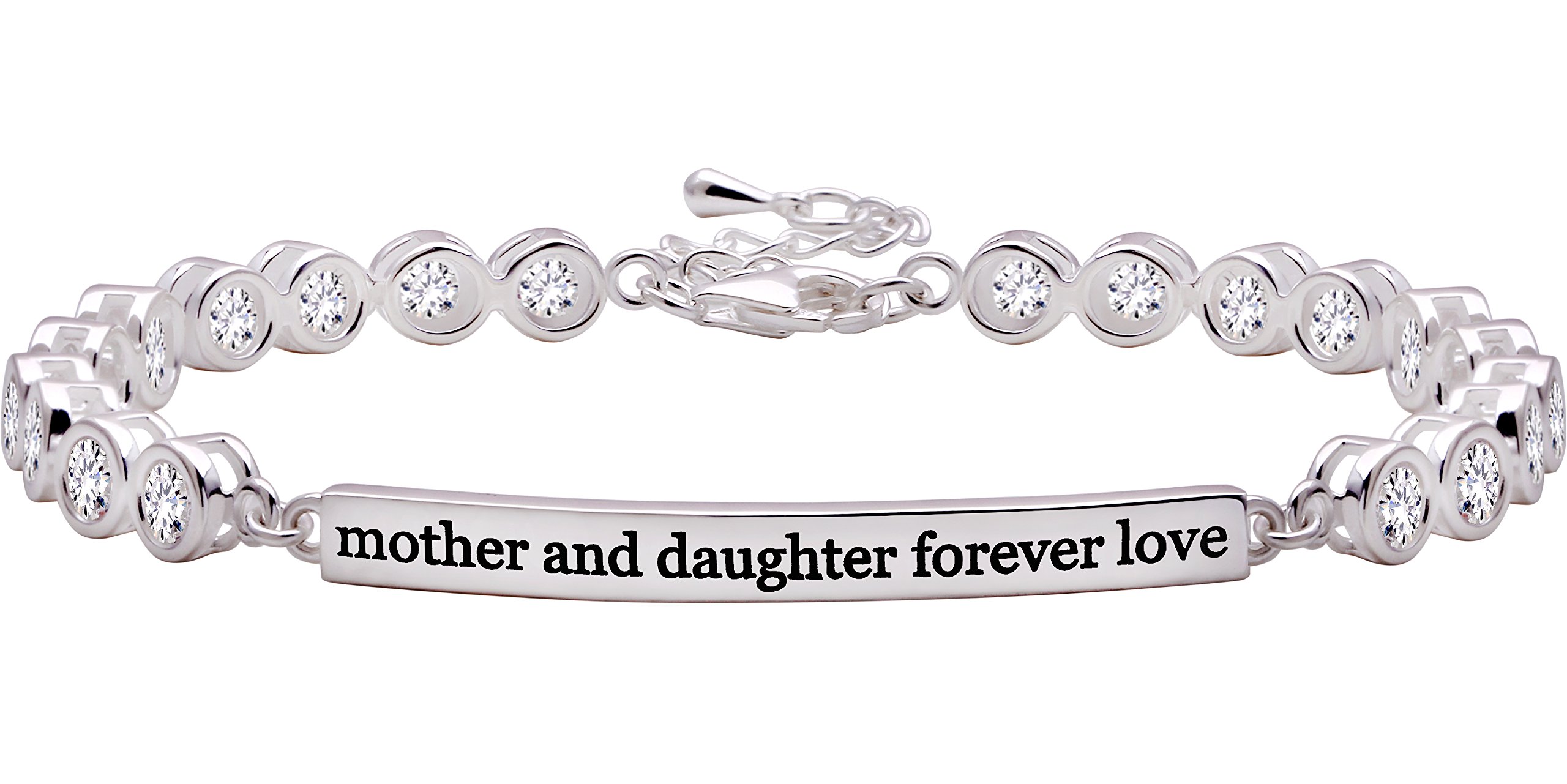 ALOV Jewelry Sterling Silver "mother and daughter forever love" Cubic Zirconia Bracelet