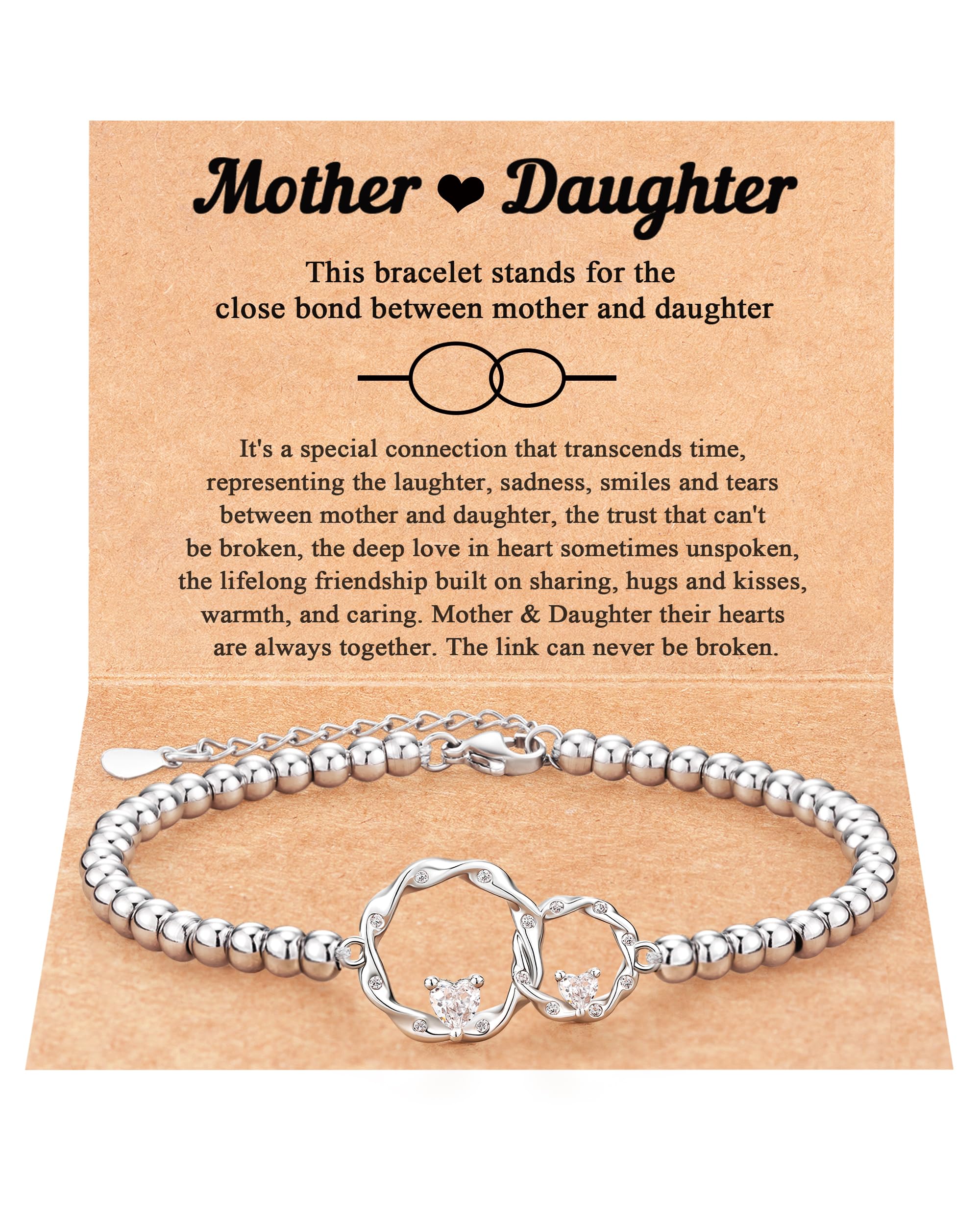 Tarsus Mother & Daughter Gifts: Eternal Love Connected at Heart Interlocking 2 Circles Bracelet - Mom & Daughter Gifts for Birthday & Christmas