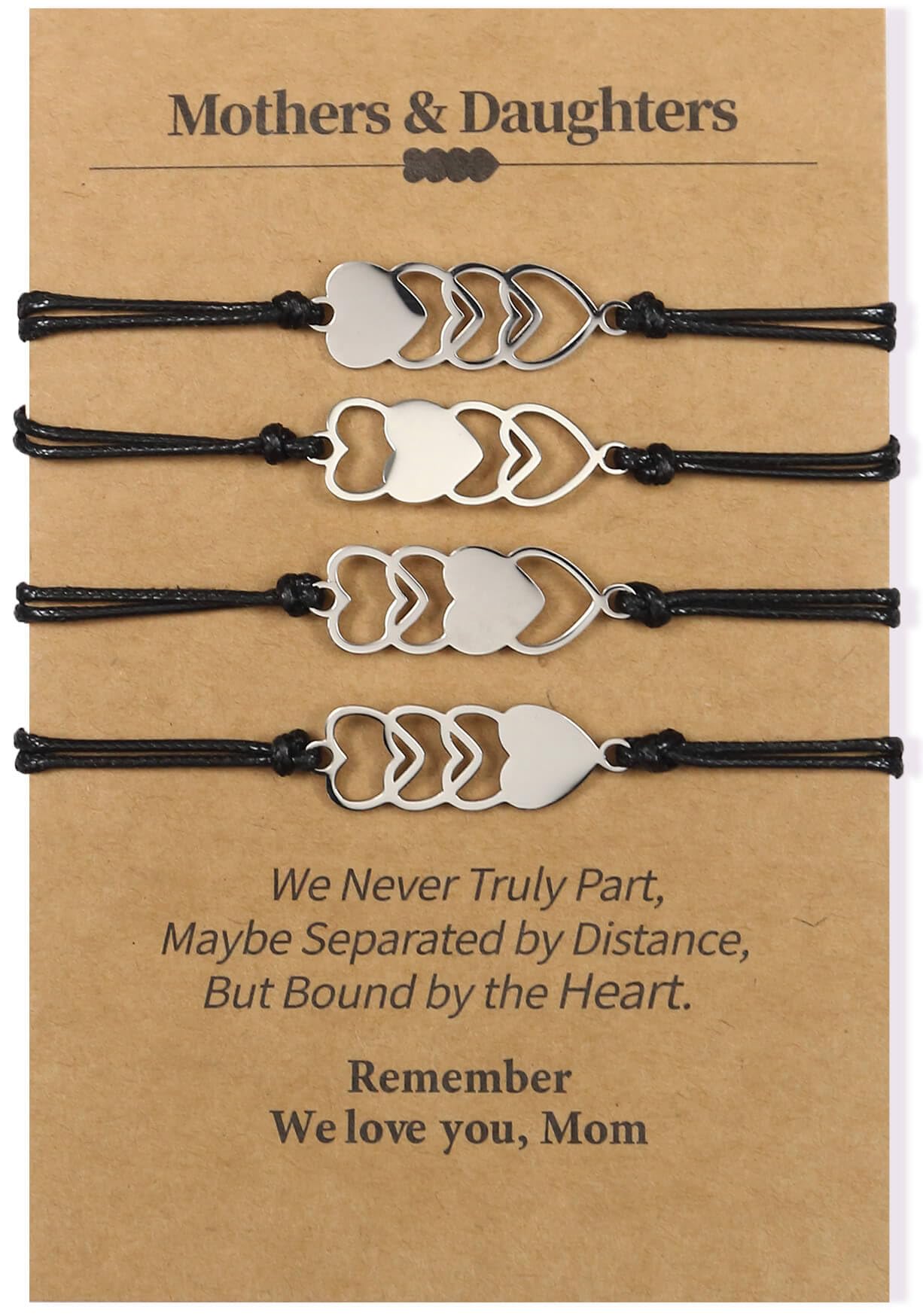 Mother Daughter Jewelry Heart Bracelets Gifts Set for 3,4 Silver- Bracelet Gifts for Mom from Daughter, Christmas Mom Gifts Stocking Stuffers Presents, Heart to Heart Matching Moms & Daughters