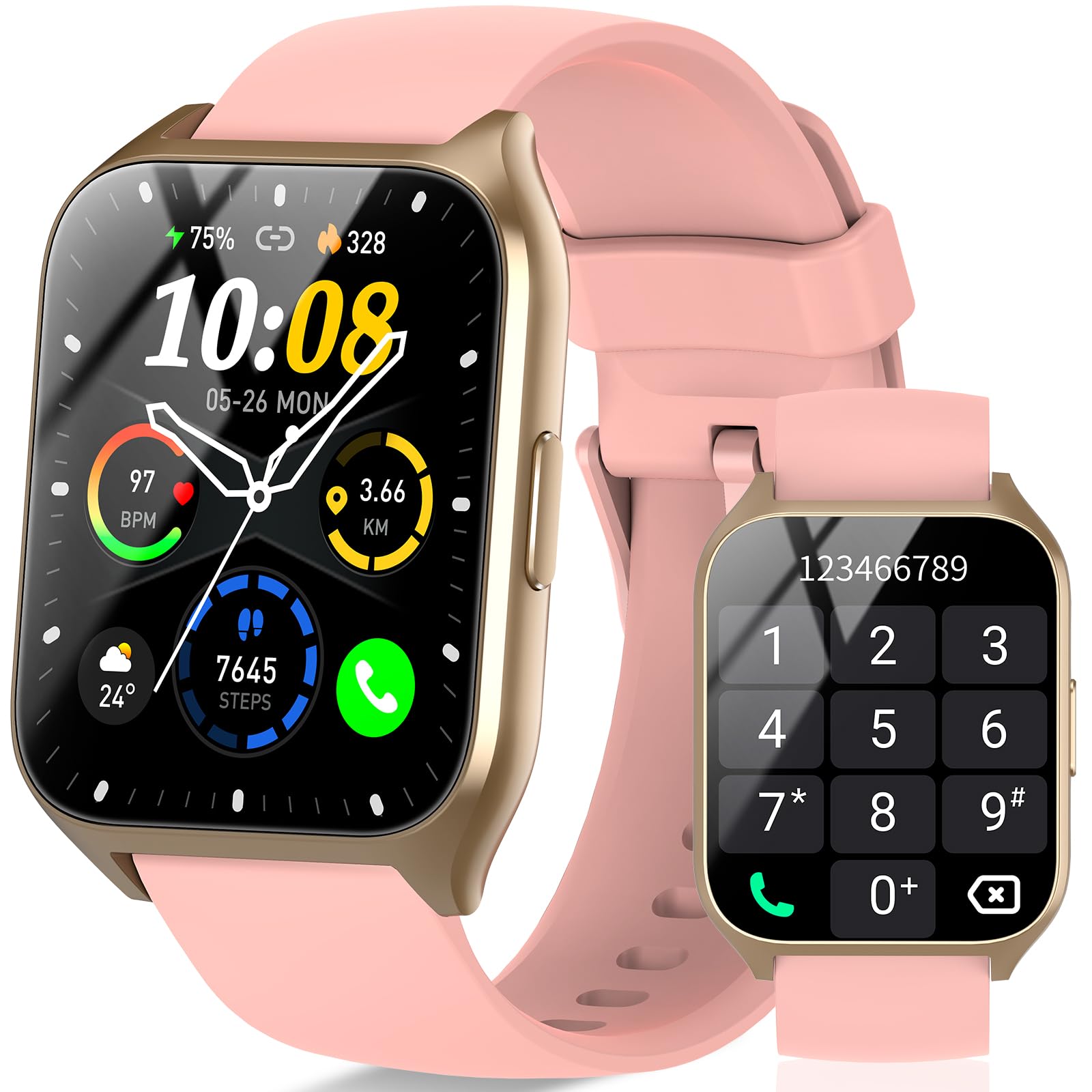 Smart Watch (Answer/Make Call), 1.85" Smartwatch for Men Women, 2025 Fitness Watch, 110+ Sport Modes/Heart Rate/Sleep Monitor/Pedometer, IP68 Waterproof Fitness Activity Tracker for Android iOS, Pink