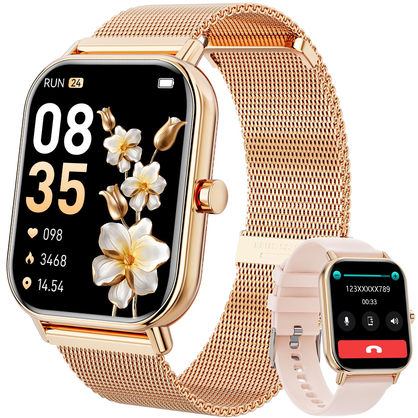 Smart Watch for Women Men, Fitness Tracker Watch for Android Phones iPhone Compatible, 1.85" Smart Watches for Women Men with Blood Oxygen, Heart Rate Monitor, 110+ Sport Modes Smartwatch (2 Strap)