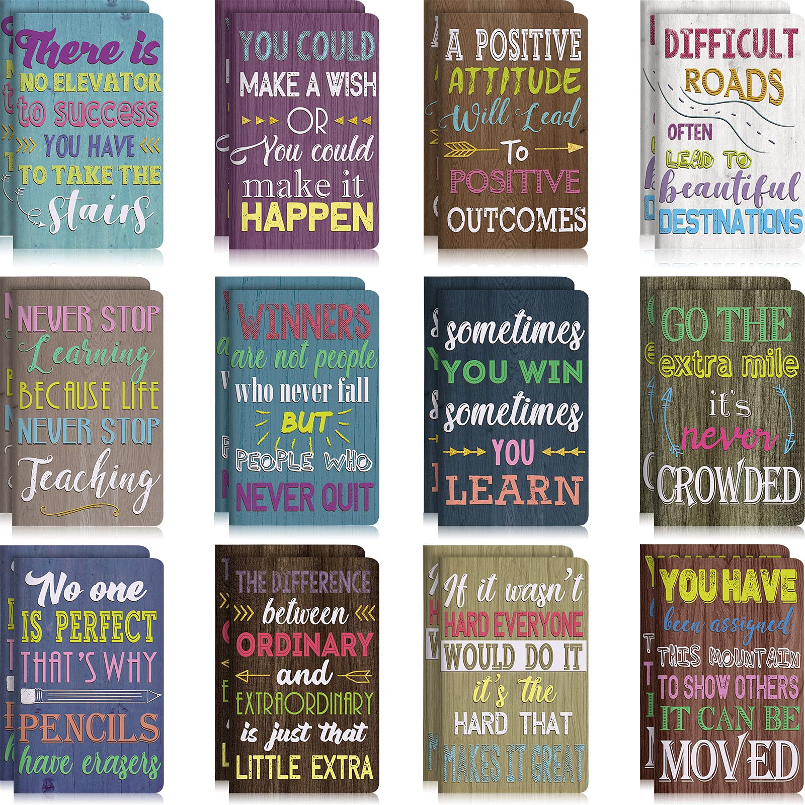 Outus 24 Pcs Mini Inspirational Notepads Motivational Notebook Small Pocket Journal Notepads Inspiring Notebook for School Office Travel Present Supplies, 12 Styles (Cute Style)