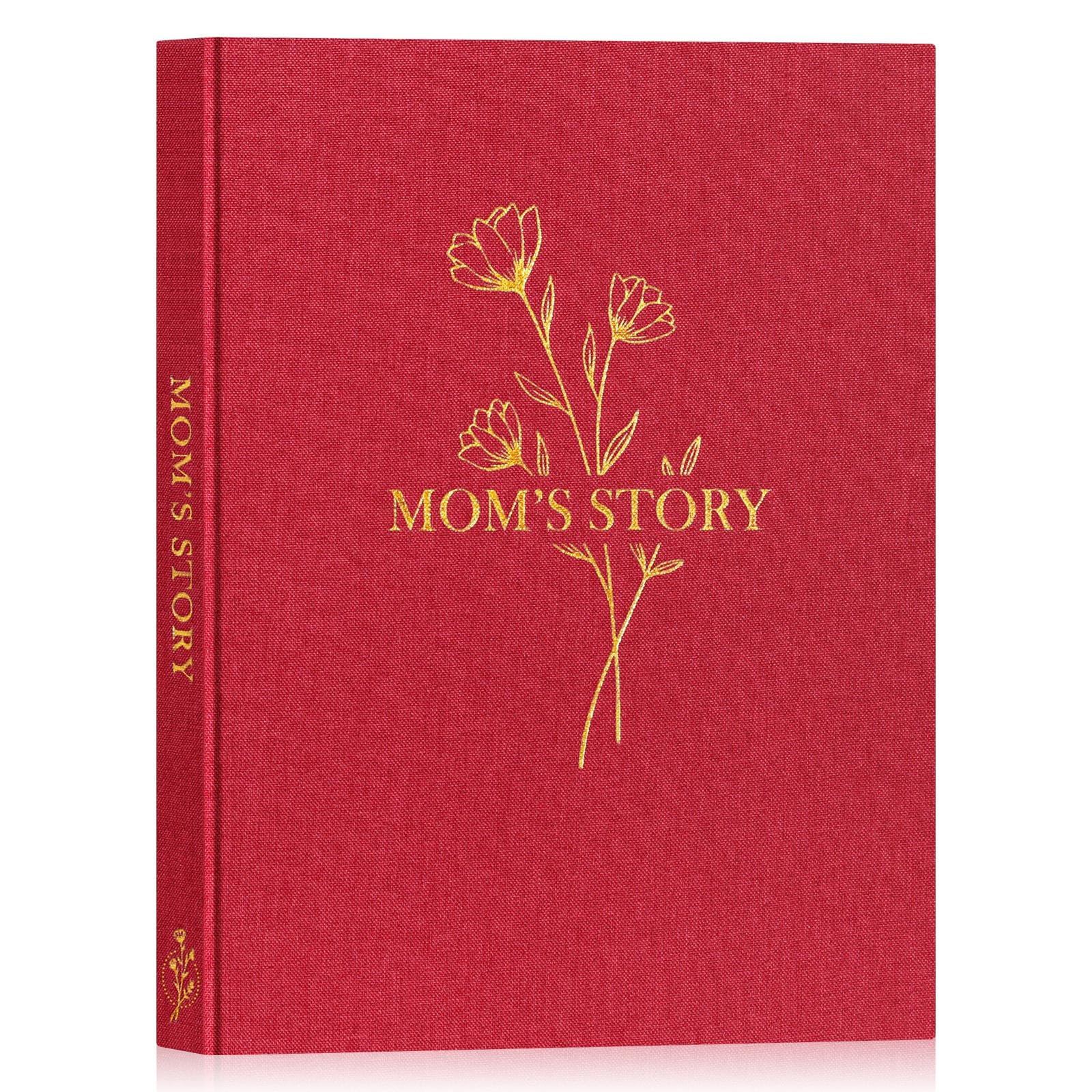 Lanpn Mom Life Story Book Journal with 270+ Prompts, Linen Hardcover Mother Story Guided Journal, Mom Memory Keepsake Book to Fill Out, Mother's Day Birthday Christmas Gift for Mom, Red