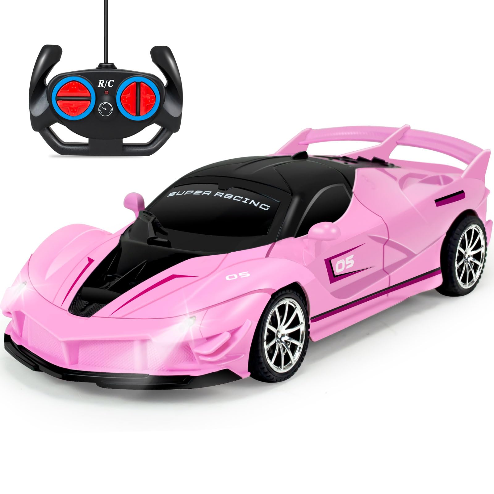 Remote Control Racing Car for Girls Boys 3 4-7 Christmas Birthday Gifts,Hobby RC Cars Toys for Age 3 4 5 6 7 8-12 Year Old Kids- 1:18 Scale Model Racing Car Pink 1 Pack
