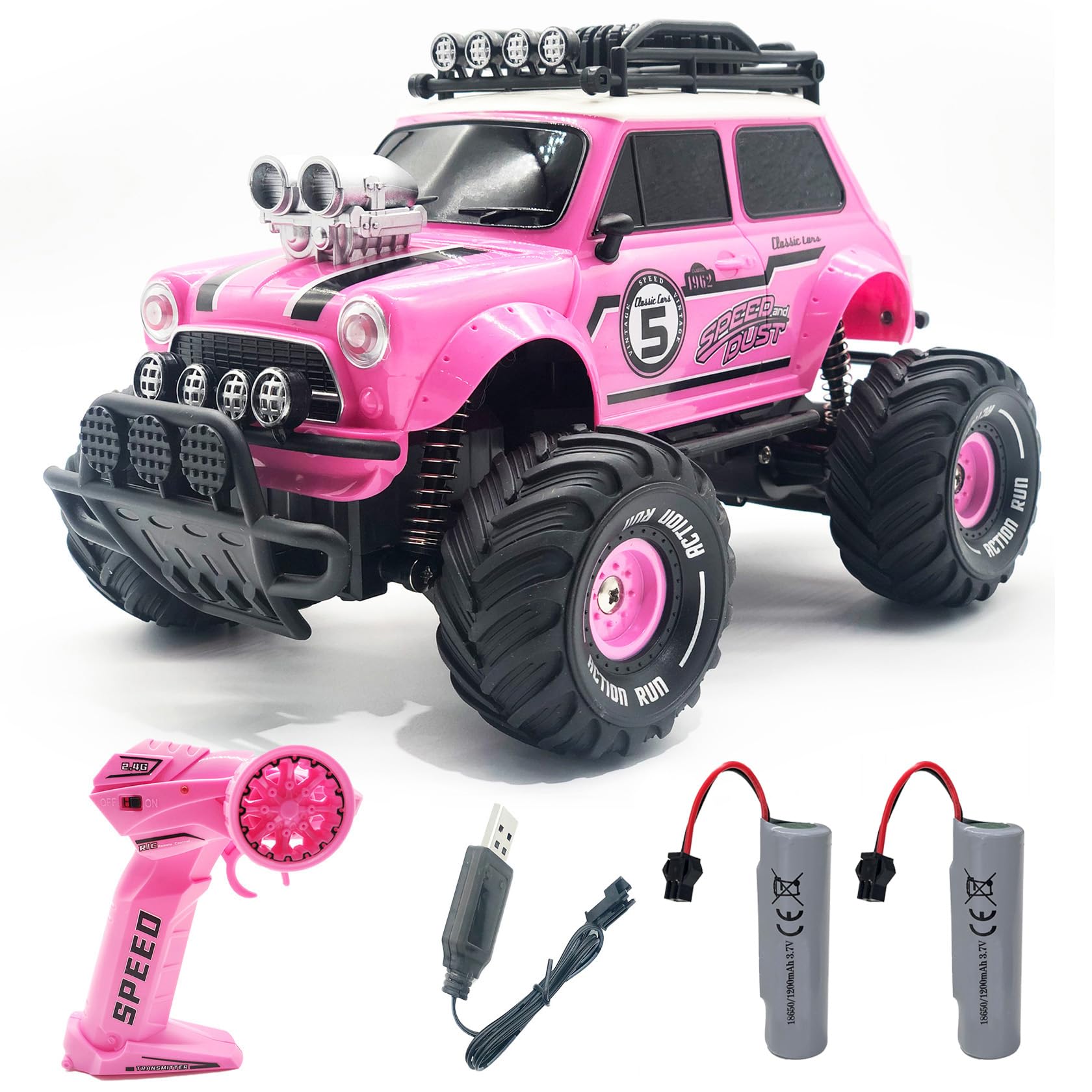 10Leccion Remote Control Car for Girls, Pink RC Truck with Two Rechargeable Batteries, Toys for 3,4,5,6,7,8 Year Old Girls, Birthday Ideas for Little Girls