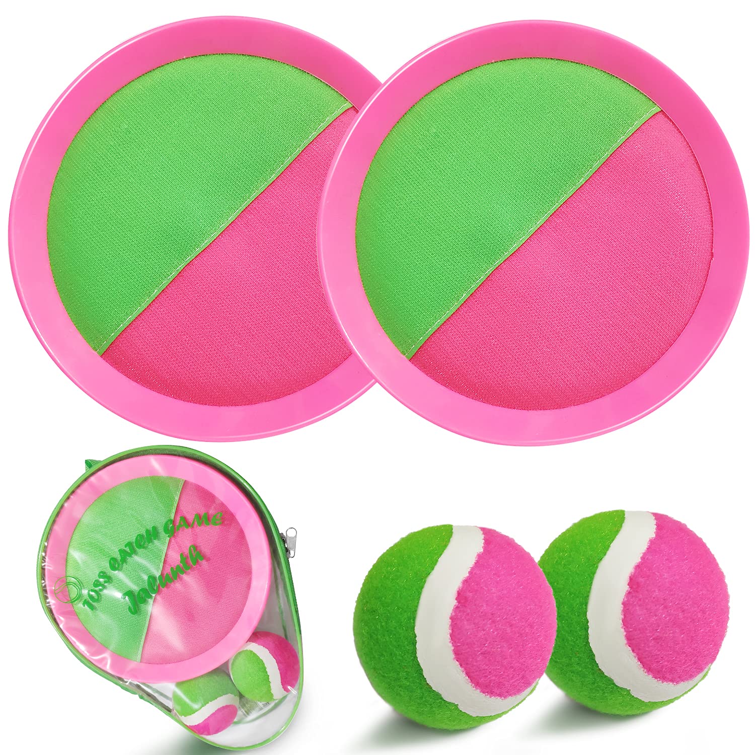 Jalunth Ball Catch Set Game Toss Paddle - Beach Toys Back Yard Pool Outdoor Lawn Games Backyard Camping Sticky Mitts Age 3 4 5 6 7 8 9 10 11 12 Years Old Boys Girls Kids Adults Family Easter Gifts