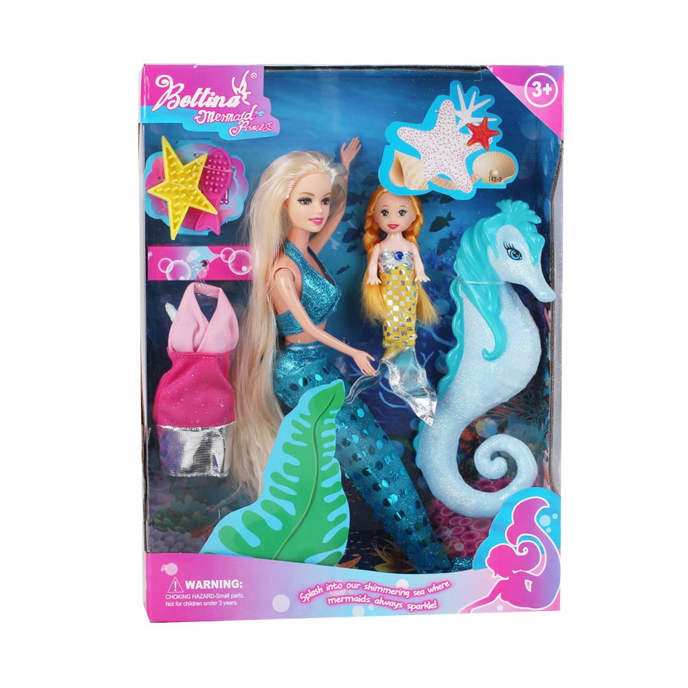 Bettina Princess Mermaid Doll & Seahorse Play Set - Mermaid Toys for 3 to 7 Year Olds