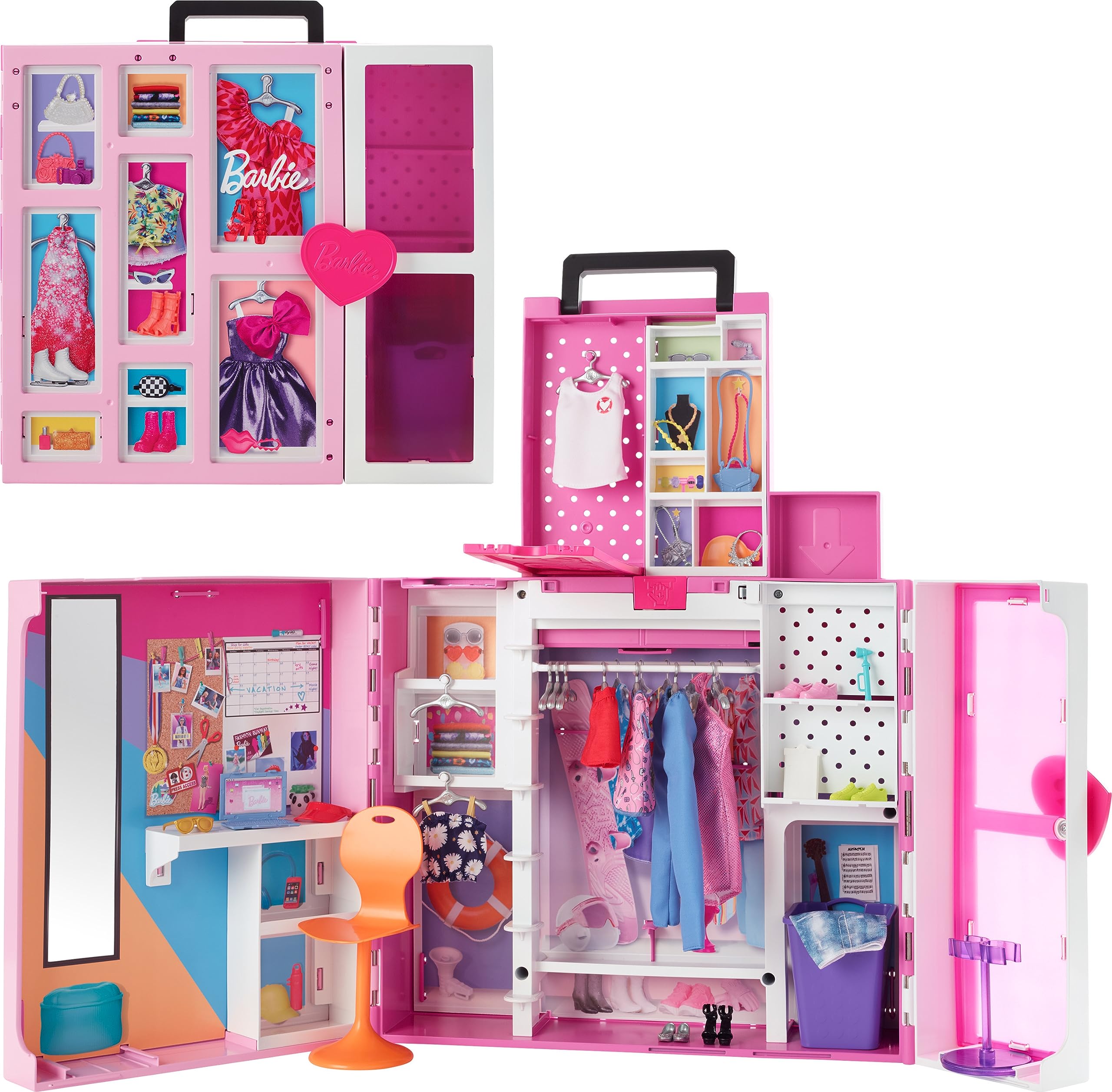 Barbie Dream Closet Playset with 35+ Doll Clothes & Accessories, Includes 5 Complete Looks, Pop-Up Second Level, Mirror & Laundry Chute