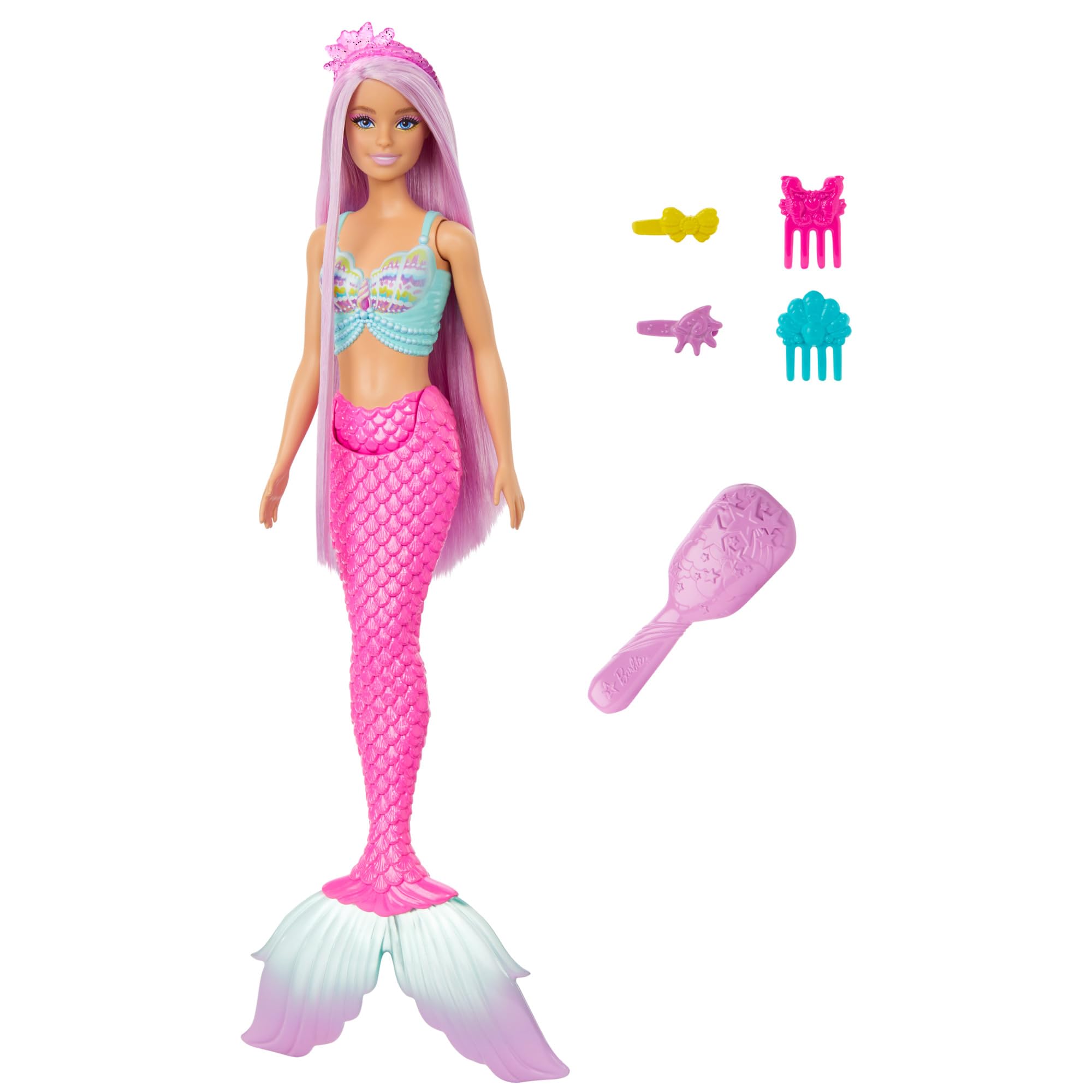 Barbie Mermaid Doll with 7-Inch-Long Pink Fantasy Hair & Colorful Accessories for Styling Play Like Headband & Barrettes