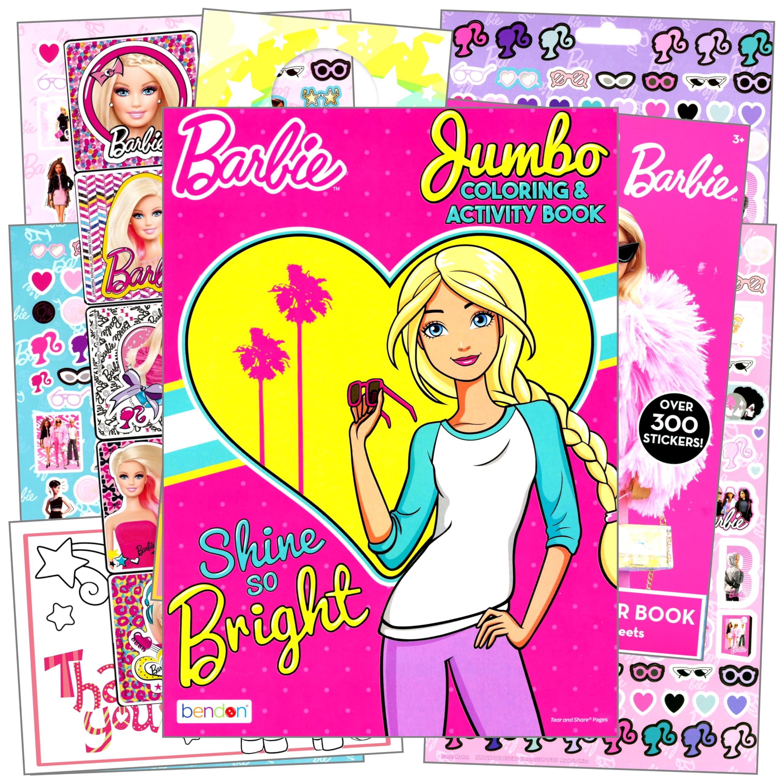 Barbie Sticker Activity Set - Bundle Includes Barbie Stickers, Barbie Coloring Book, and More (Pink)