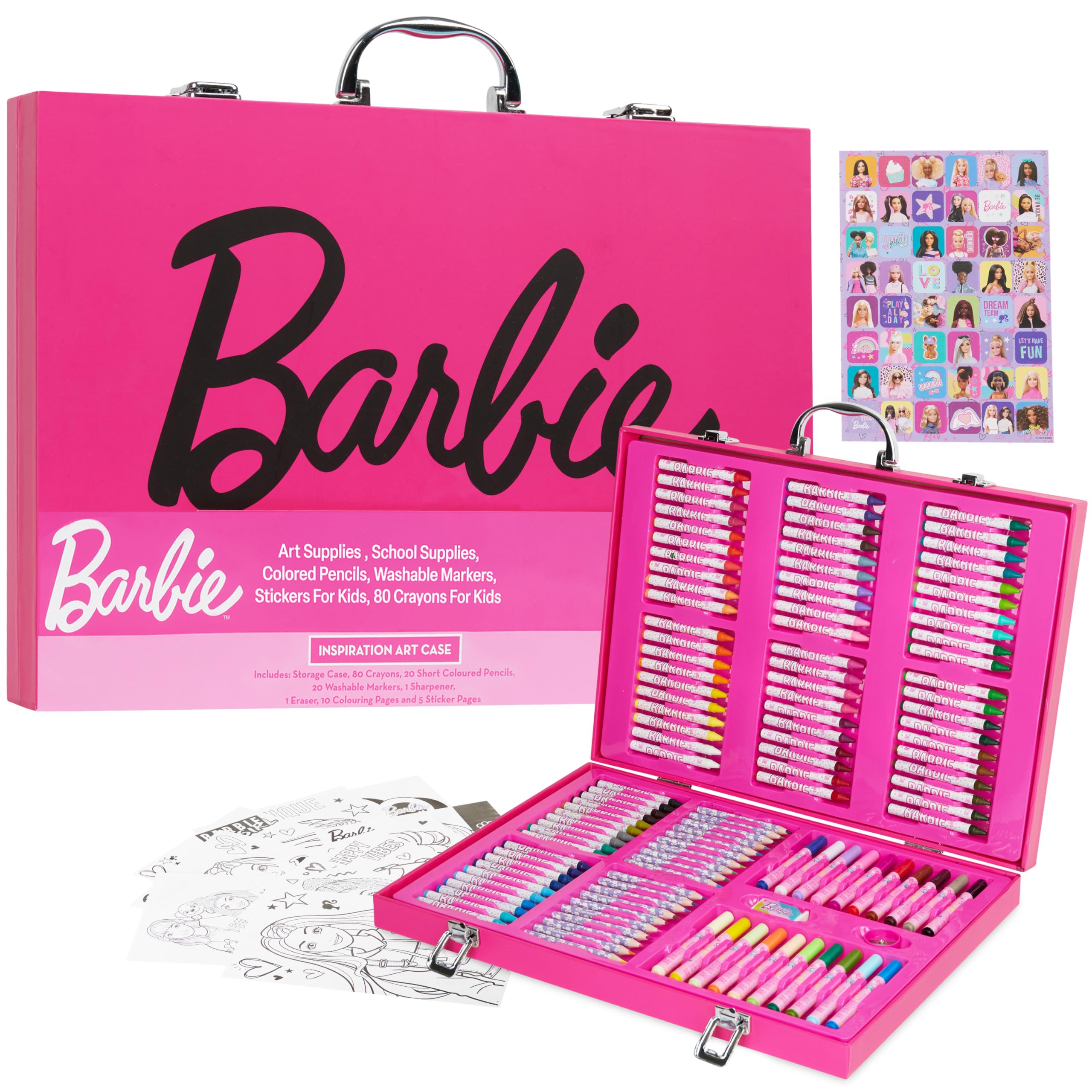 Barbie Colored Pencils Art Supplies Kids Set 130+ Pcs Coloring Markers Girls Drawing Pencils Supplies Travel Case with Crayons Felt Tips Arts and Crafts for Kids 4-12