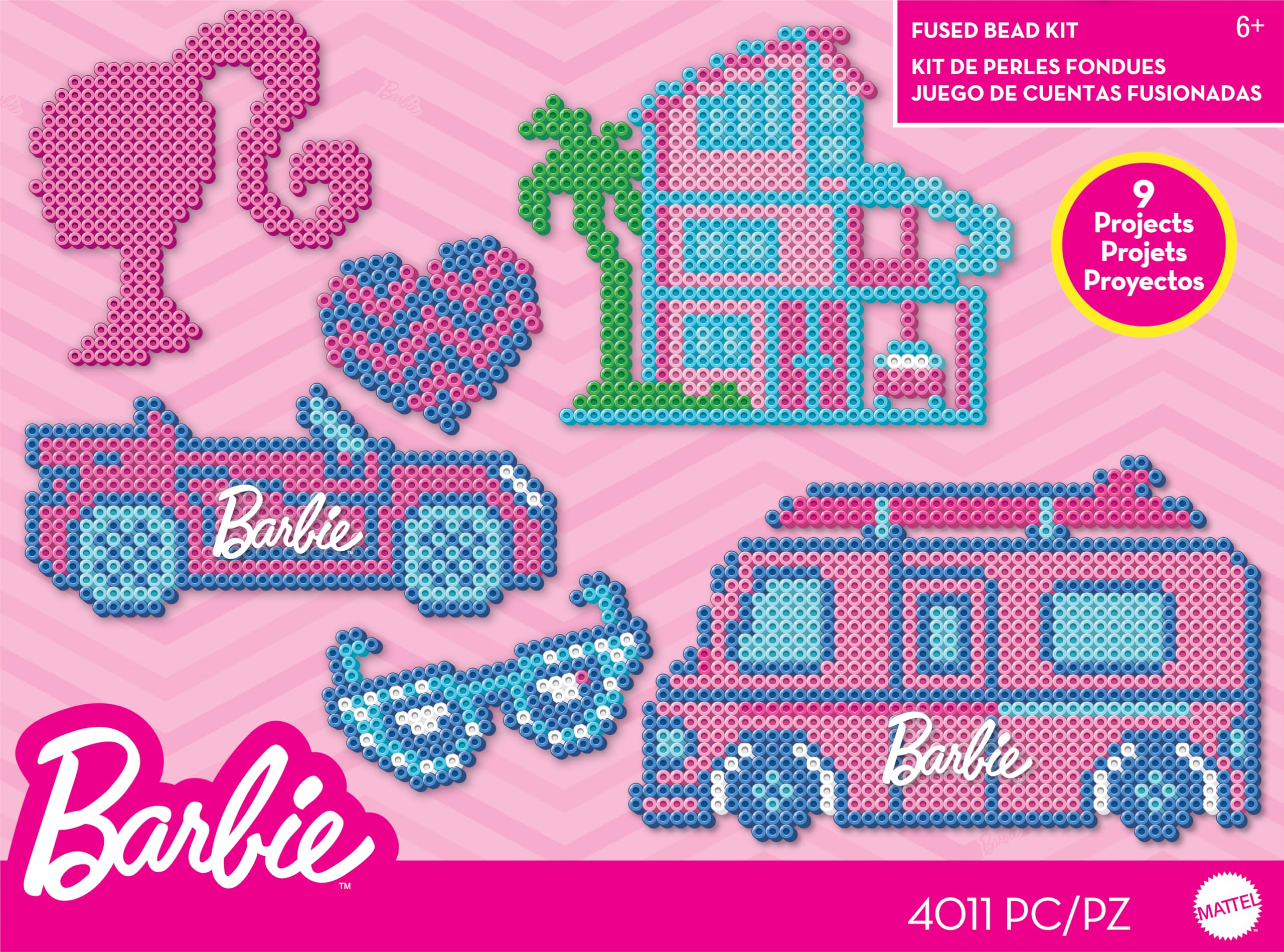 Perler 80-57199 Mattel Barbie Fused Bead Deluxe Activity Kit, 9 Unique Patterns, Multicolor, 4011 Pieces