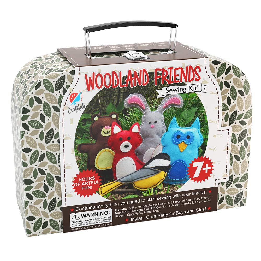 Woodland Animals Kids Sewing Kit, Educational Beginner Arts & Crafts Gift for Boys and Girls Ages 7 to 13 DIY Learn to Sew Embroidery