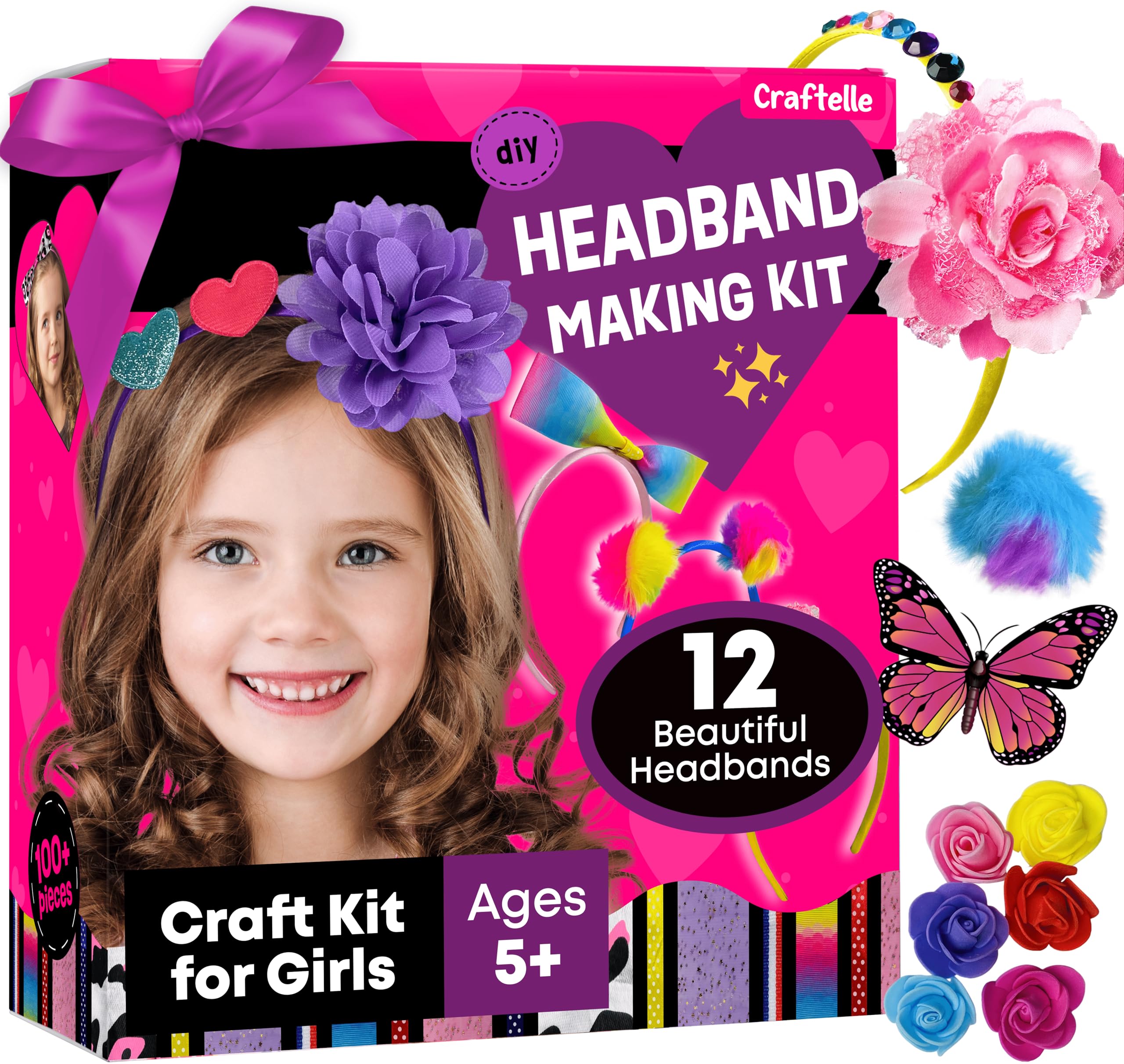 Headband Making Kit for Girls - Make Your Own Fashion Headbands for Kids - Easter Arts & Crafts - DIY Hair Accessories Set - Art & Craft Best Birthday Gifts Ideas - Gift for 5 6 7+ Year Old Girl