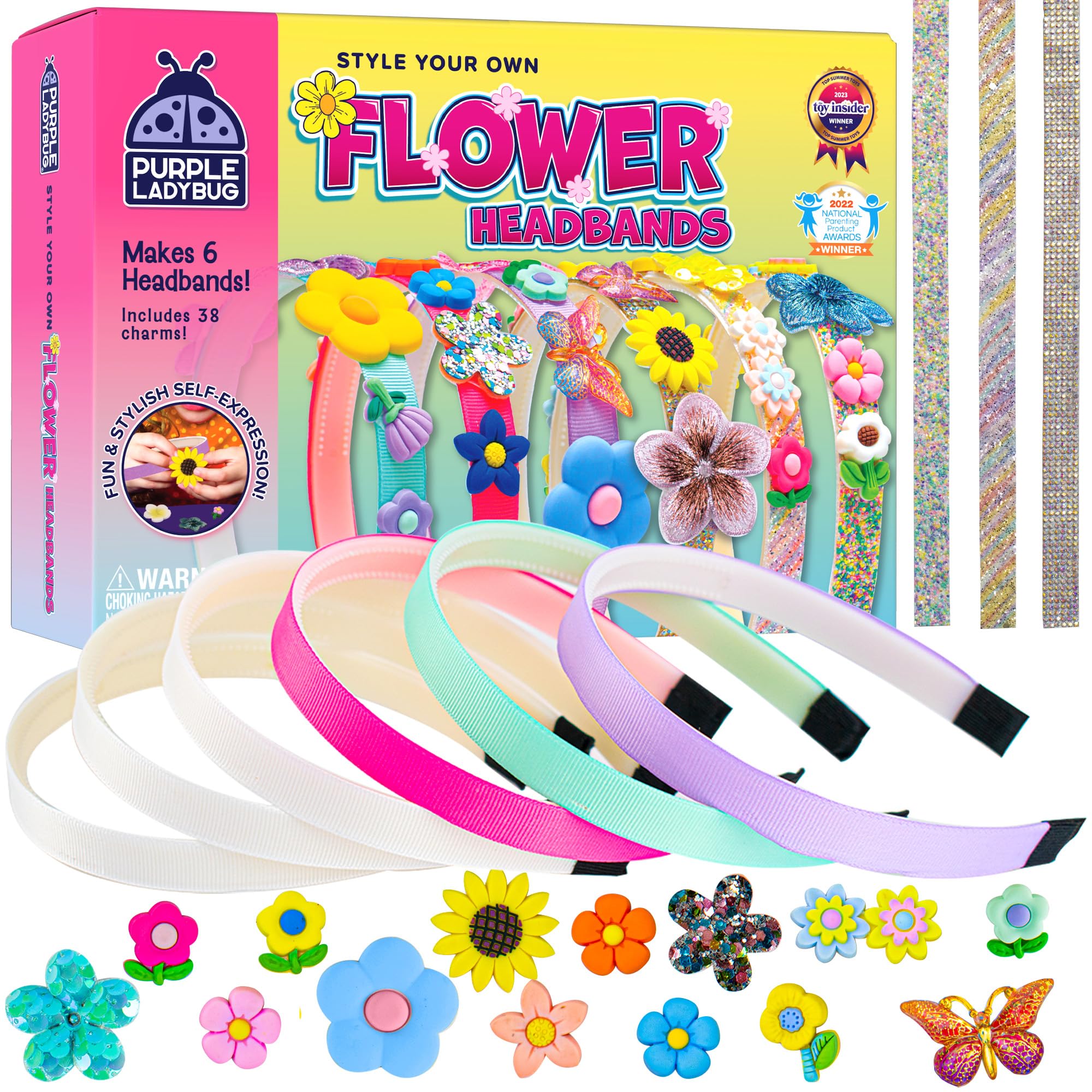 PURPLE LADYBUG DIY Headbands for Girls - Headband Making Kit, Decorative Craft Activity Set, Gift for Ages 6-9 Years Old, Summer Activity for Girls