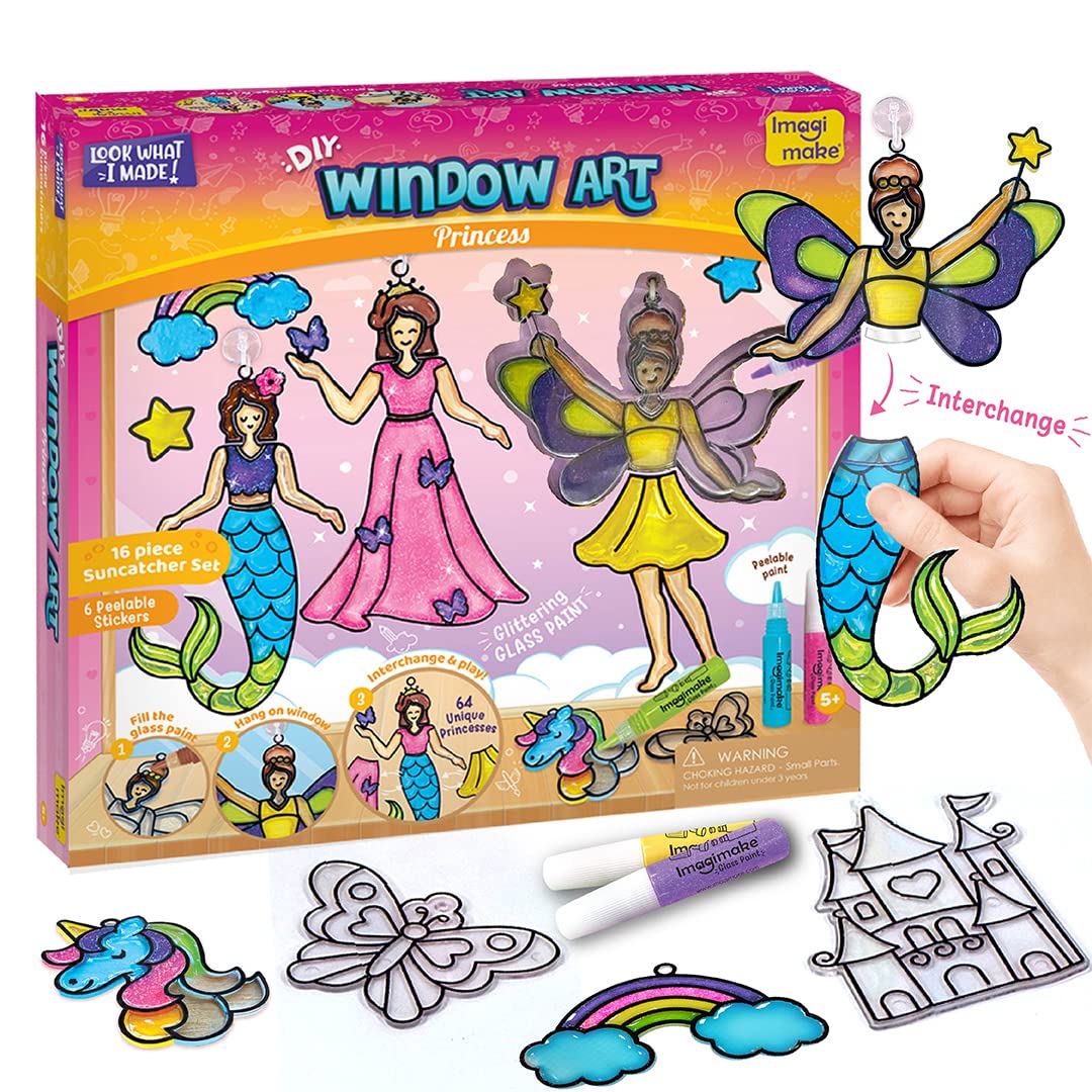 Imagimake Window Art Princess | Suncatcher Kit | Arts and Crafts for Kids Ages 8-12 | Girls Toys Age 6-8 | Unicorn Gifts for Girls Age 6-8 | 5 Year Old Girl Gift