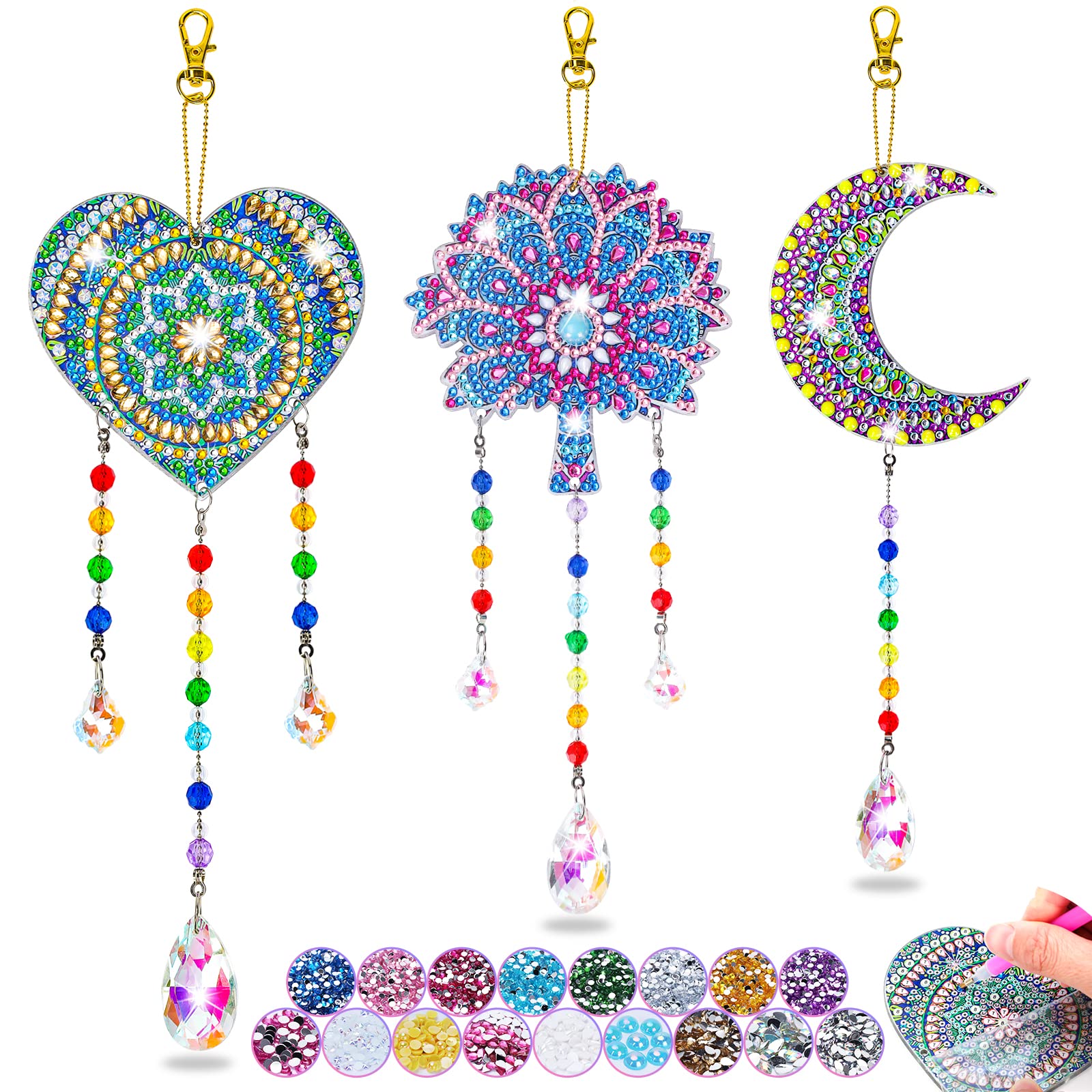 Gift for 6-7-8-9-10 Yeal Old Girls Boys: Arts and Crafts for Kids Age 6-8-10-12 Diamond Art Wind Chimes Kit for Girl Toys Age 5-11 Present Sun Catcher DIY Paint by Numbers for Adult Gem Painting Kit