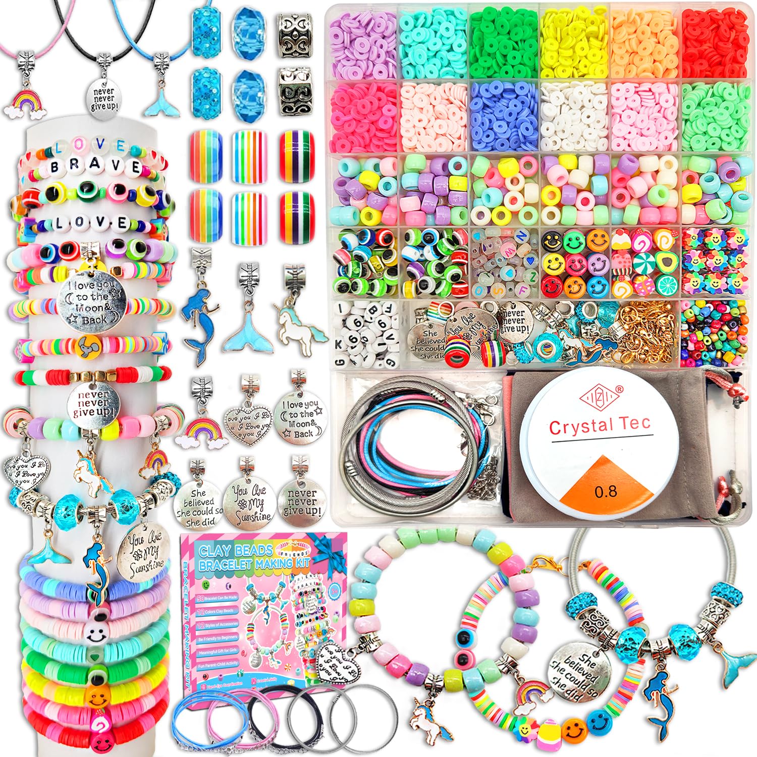 leitait Girls Toys Bracelet Making Kit -3400pcs Charm Jewelry Making Kit Supplies, Easter Basket Stuffers, Unicorn/Mermaid Crafts Birthday Christmas Gifts for Girls Ages 5 6 7 8 9 10 11 12 Years Old