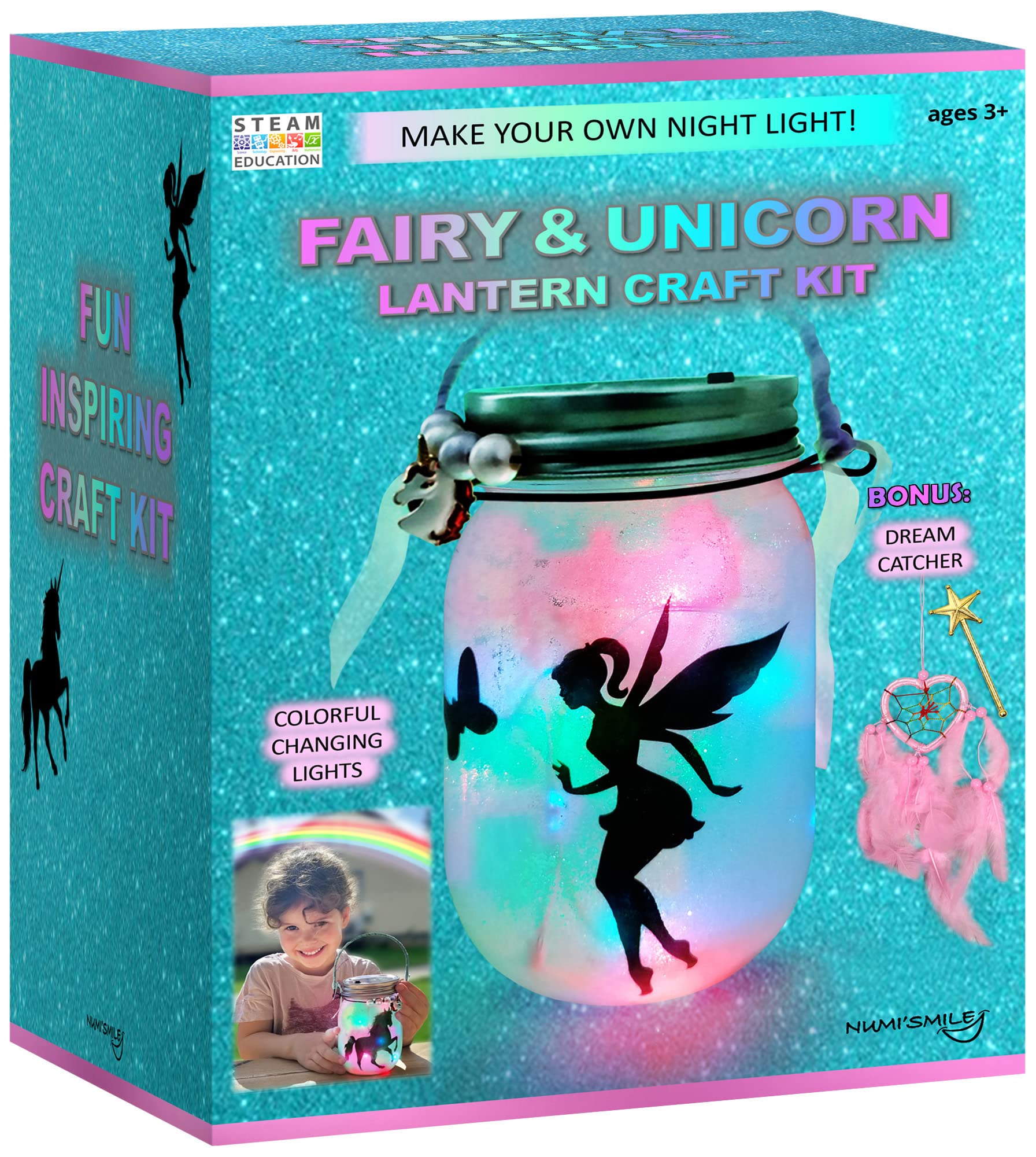 NUMI'SMILE Unicorn & Fairy Lantern Night Light Jar Craft Kit, DIY Arts and Crafts for Girls Ages 3 4 5 6 7 8-12 Years, Unicorn Toys Fairy Gift for Little Girls