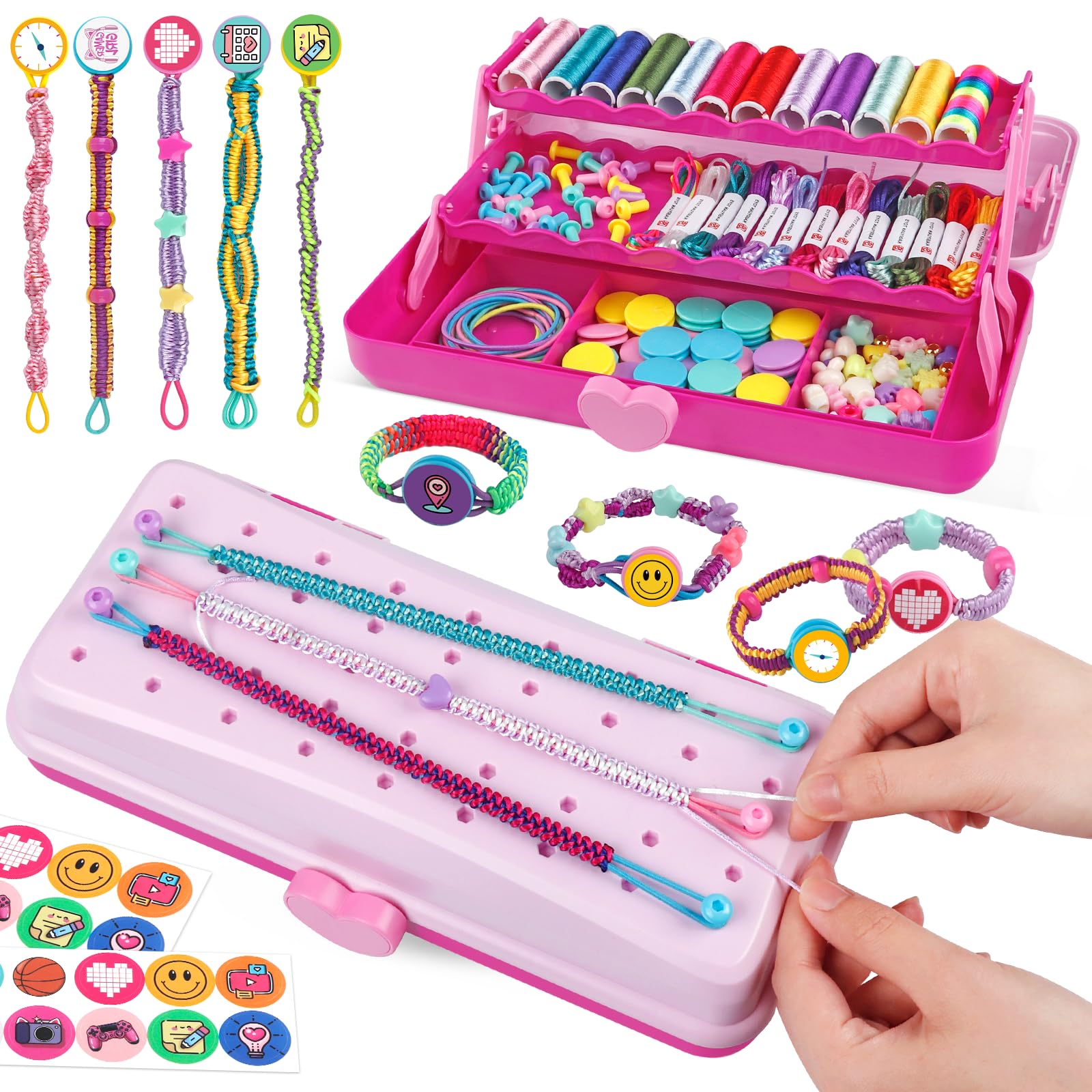 Hewaurorion Friendship Bracelet Making Kit for Girls with Box, Arts and Crafts DIY Bracelets String Maker Kit for Kids Ages 8-12 Christmas Birthday Gifts for Ages 6 7 8 9 10 11 12 Year Old (Rose)