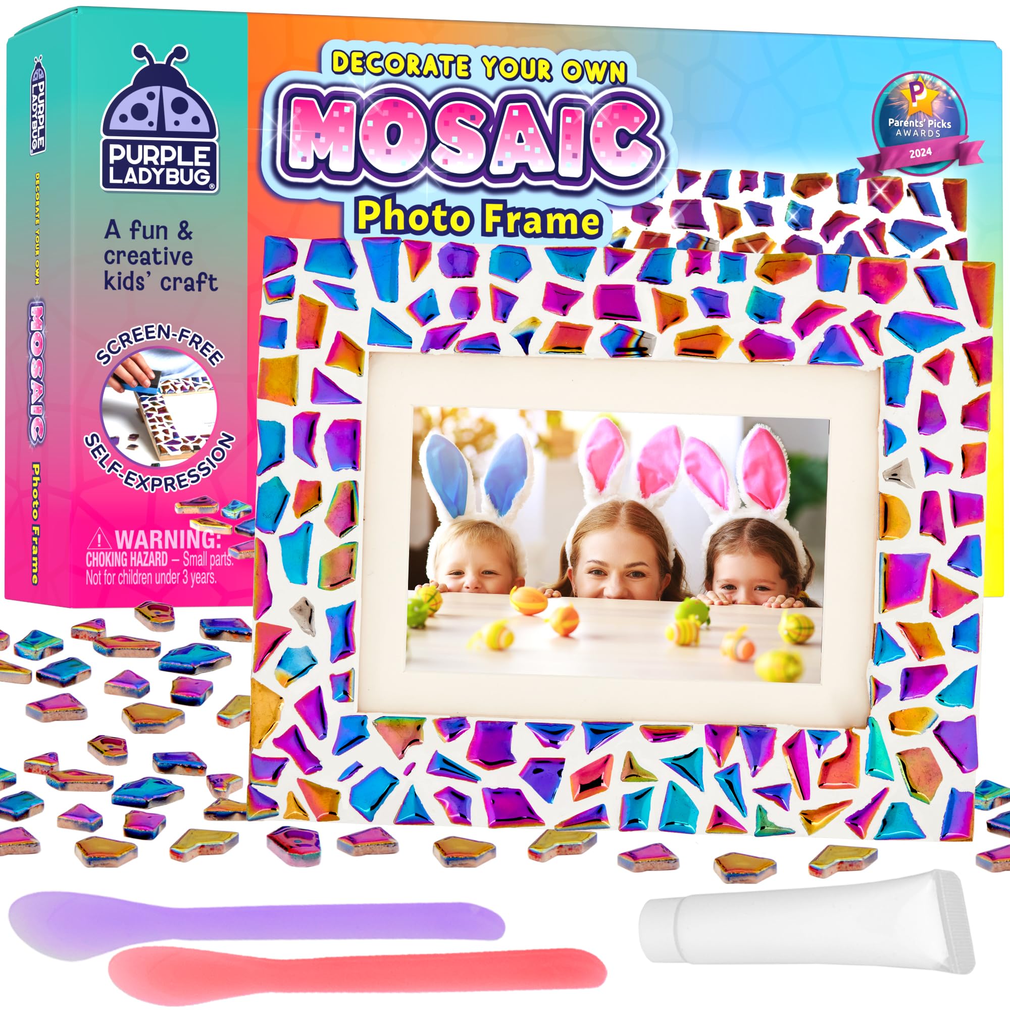 PURPLE LADYBUG Decorate Your Own Picture Frame Craft Kit - Craft for Kids Ages 8-12, Birthday Gift & DIY Mosaic Frame Craft for Girls Ages 6-8, Fun Arts & Crafts for 7-Year-Old Girls