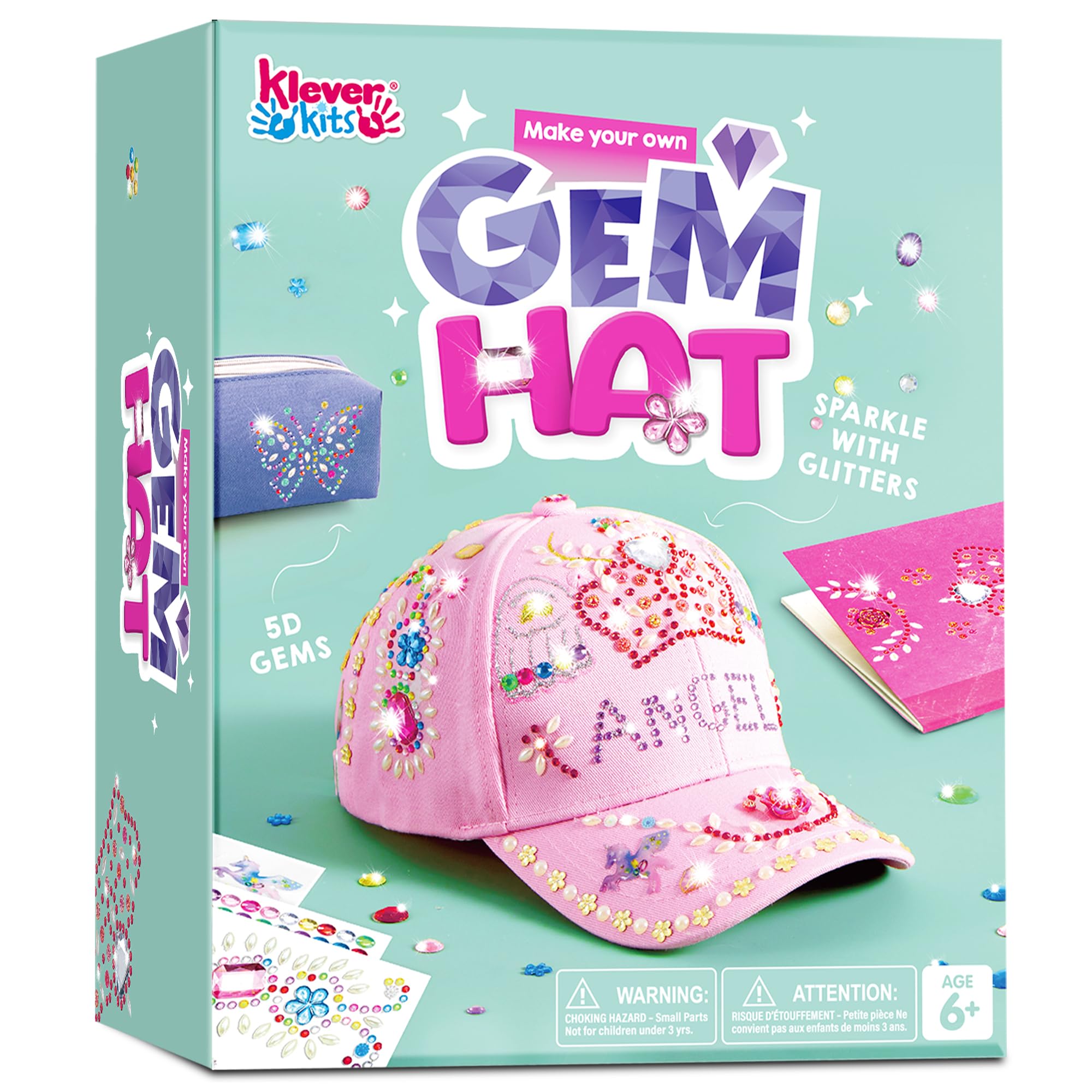 Klever Kits Decorate Your Own Baseball Cap with 7 Sheets Gems Stickers, Art & Crafts Kit for Kids, Fun Creative DIY Toys for Kids Girls