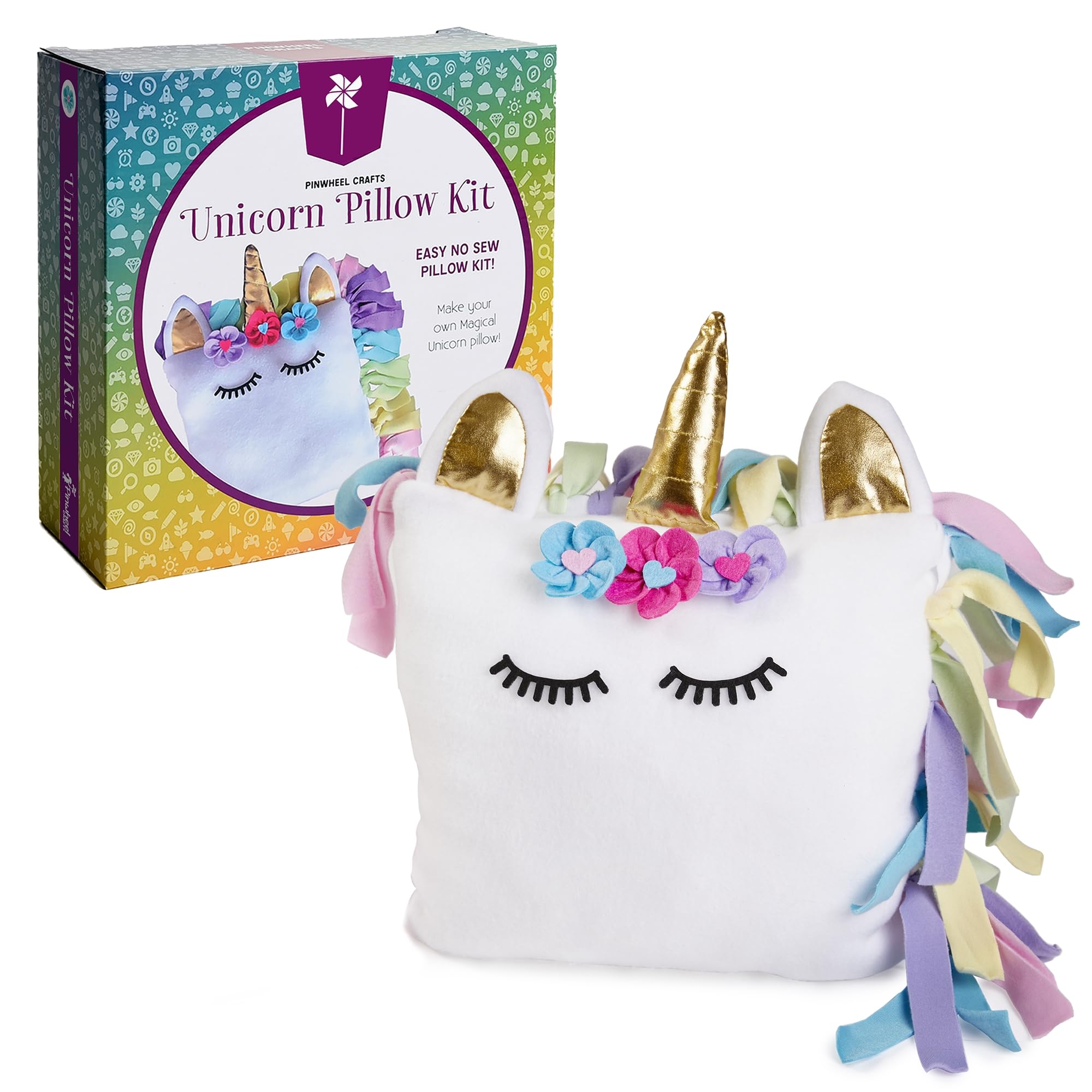 Unicorn Pillow Kit - Arts and Crafts for Kids Ages 8-12, No Sew Craft Kit for 8 Year Old Girl Birthday Gift, Unicorn Toys for 9 Year Old Girl Birthday Gifts, Easter Gift for Toddler