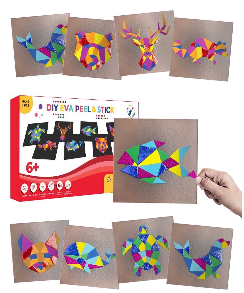 Little Jupiter Peel & Stick - Makes 8pcs - Mosaic Art & Crafts for Kids 6 & Up -EVA Foam DIY Kits - Mosaic for Boys & Girls Age 6-8