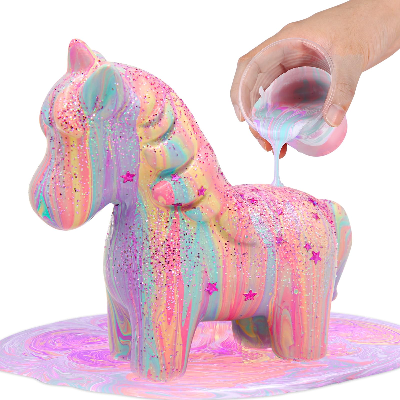 Unicorns Paint Pouring Art Kit - DIY Craft for Kids Age 6-12, Arts and Crafts Kit for Girls & Boys, Toys Girls Boy Birthday Gift Ages 4 5 6 7 8 9 10 11 12+