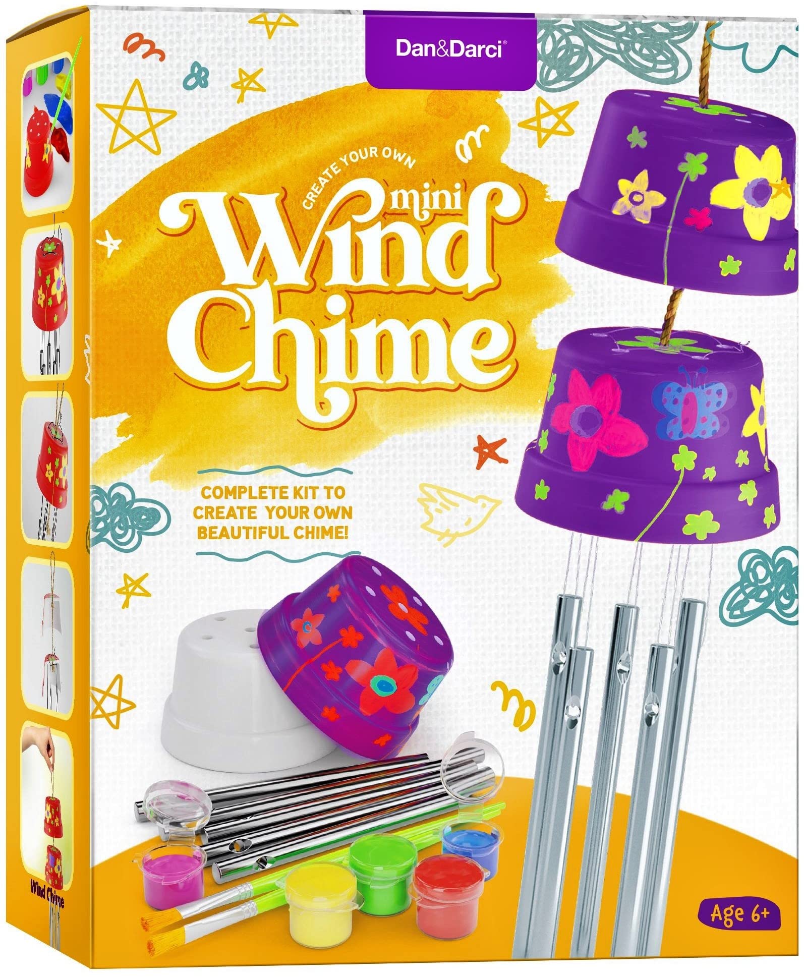 Dan&Darci Wind Chime Making & Painting Kit - Arts and Crafts Gift for Girls & Boys Ages 6, 7, 8, 9, 10-12 - Birthday Gifts for Kids - Kid Art & Craft Kits - DIY Stuff for Girl Age 6-12