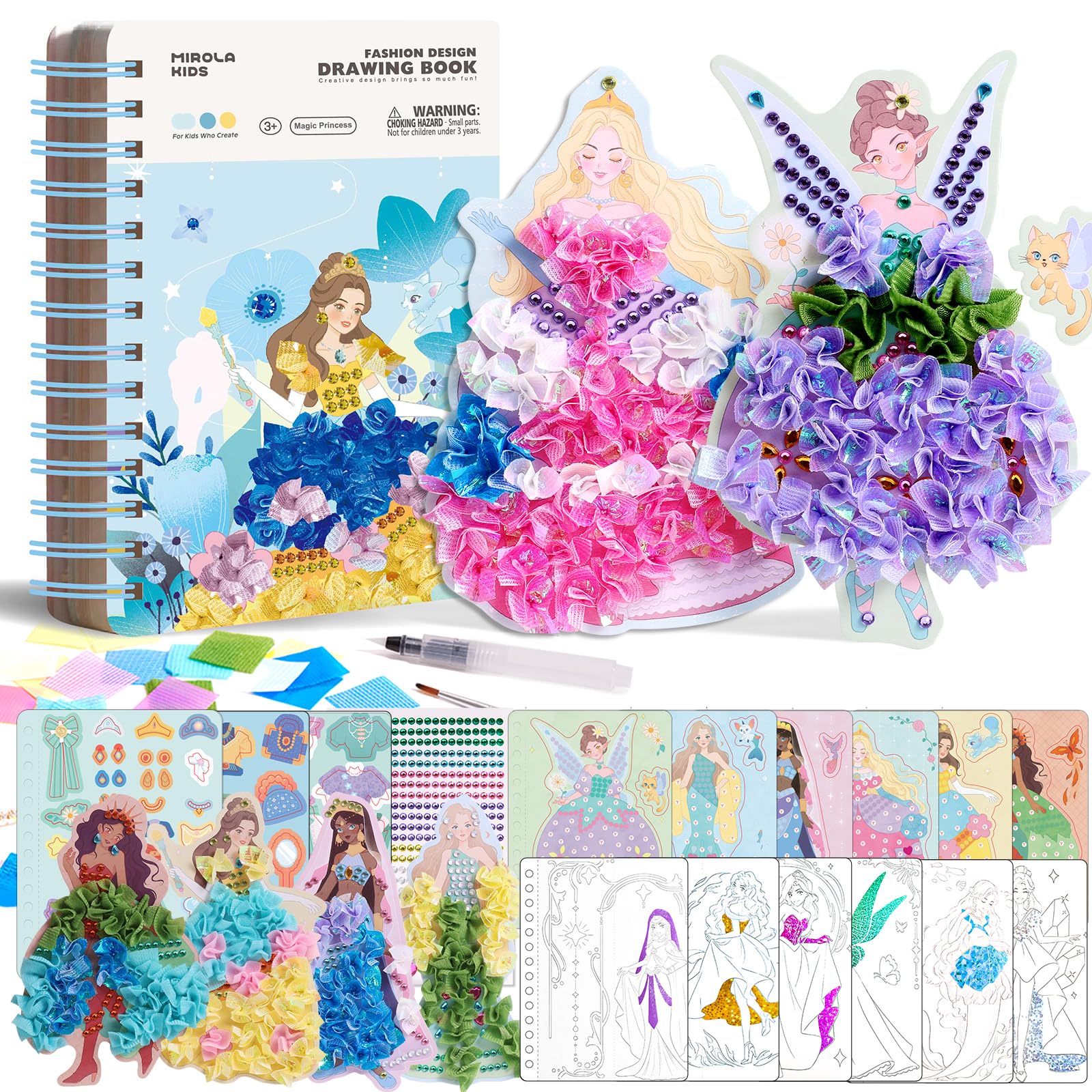 Magic 4 in 1 Poke Art Kits for Girls, Pretty Princess Game with Princess Stickers, Watercolor Paint, Diamond Art Crafts for Kids Ages 4-8, DIY Activity Easter Gifts for 4 5 6 7 8+ Year Old Girls