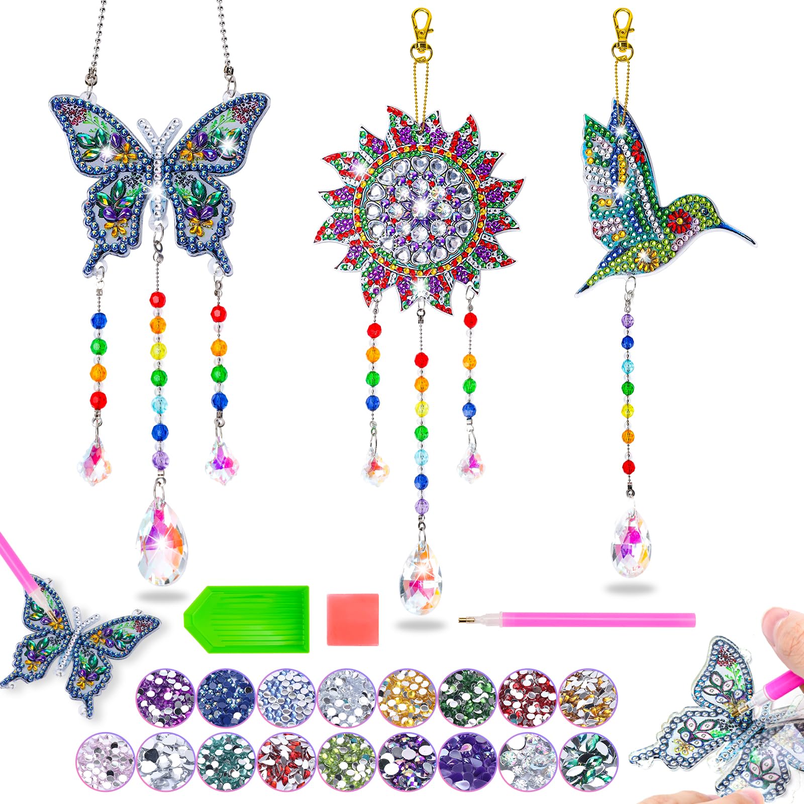 Diamond Art Kits for Kids Ages 6-12: Birthday Gifts for 7 8 9 10 Year Old Girls Teens Creative Arts & Crafts for Girls Boys DIY Wind Chime & Suncatcher Craft Kit Crystal Window Garden Decor Kit