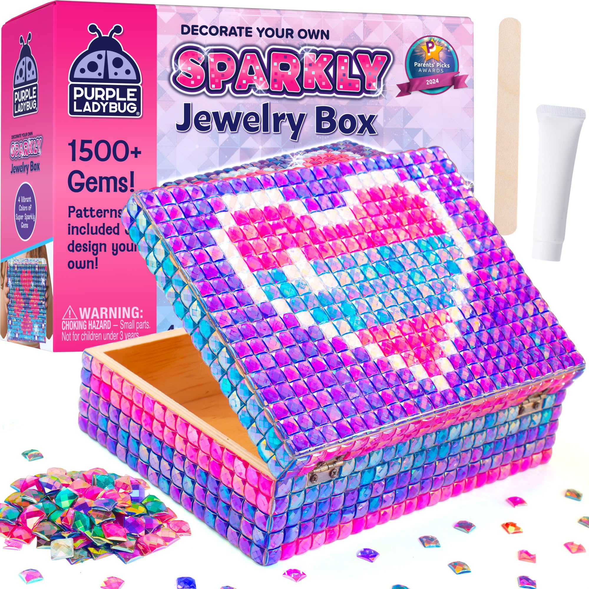 PURPLE LADYBUG DIY Sparkly Jewelry Box Kit with Gems – Crafts for Girls 8-12, Birthday Gift Idea, Arts and Crafts for Kids 6-8, 8-12, Summer Activities, Fun Toys for Girls