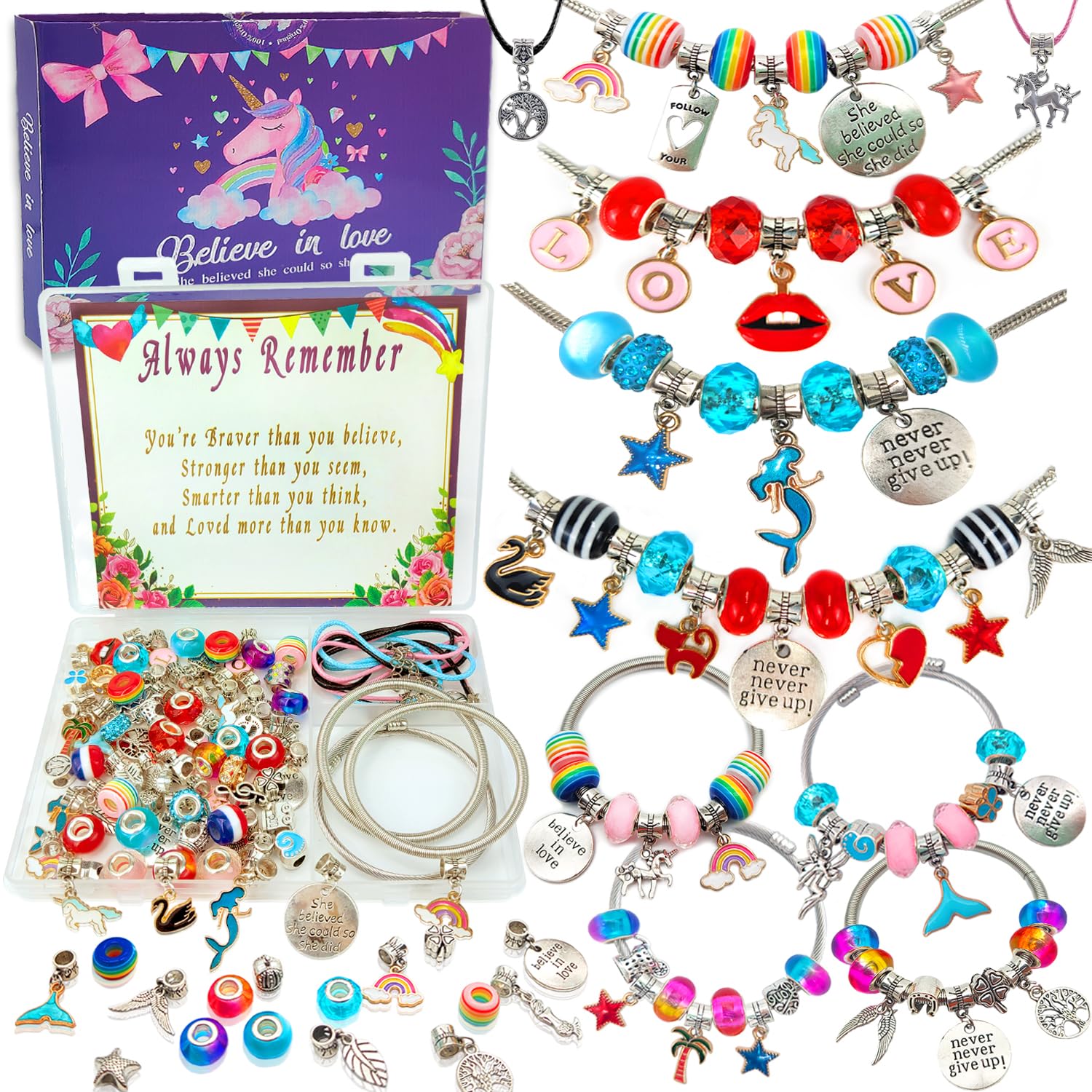 Charm Bracelet/Jewelry Making Kits for Kids Girls,Birthday Gifts Easter Basket Stuffers,Arts Crafts Toys for 5 6 7 8 9 12 Years Old Girls