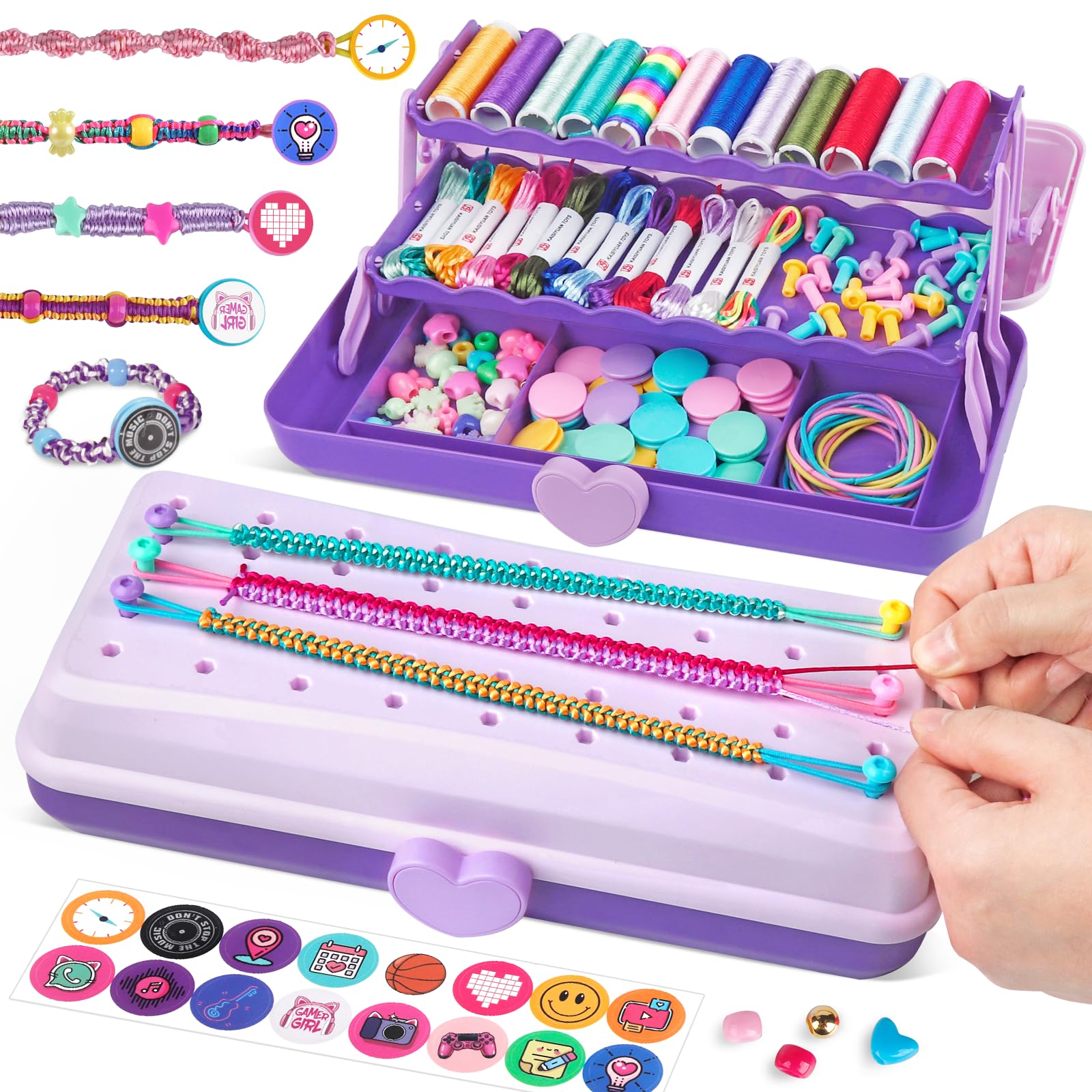 Friendship Bracelet Making Kit with Storage Box,DIY String Bracelet Arts and Craft for Girls Aged 8-12,Kids' Travel Activity Toy Set,Easter Birthday Gifts for Ages 6 7 8 9 10 11 12 Year Old Purple