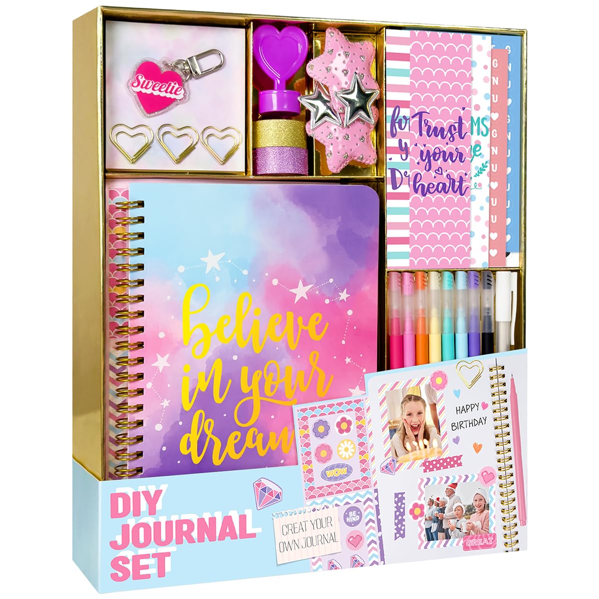 DIY Journal Kit for Girls - DIY Journal Set for Tween & Teen Girls, Stationery Set, Scrapbook & Diary Supplies Set, Journaling Art Crafts Kit, Ideal Gifts for 8 9 10 11 12 13 14 Year Old Girl