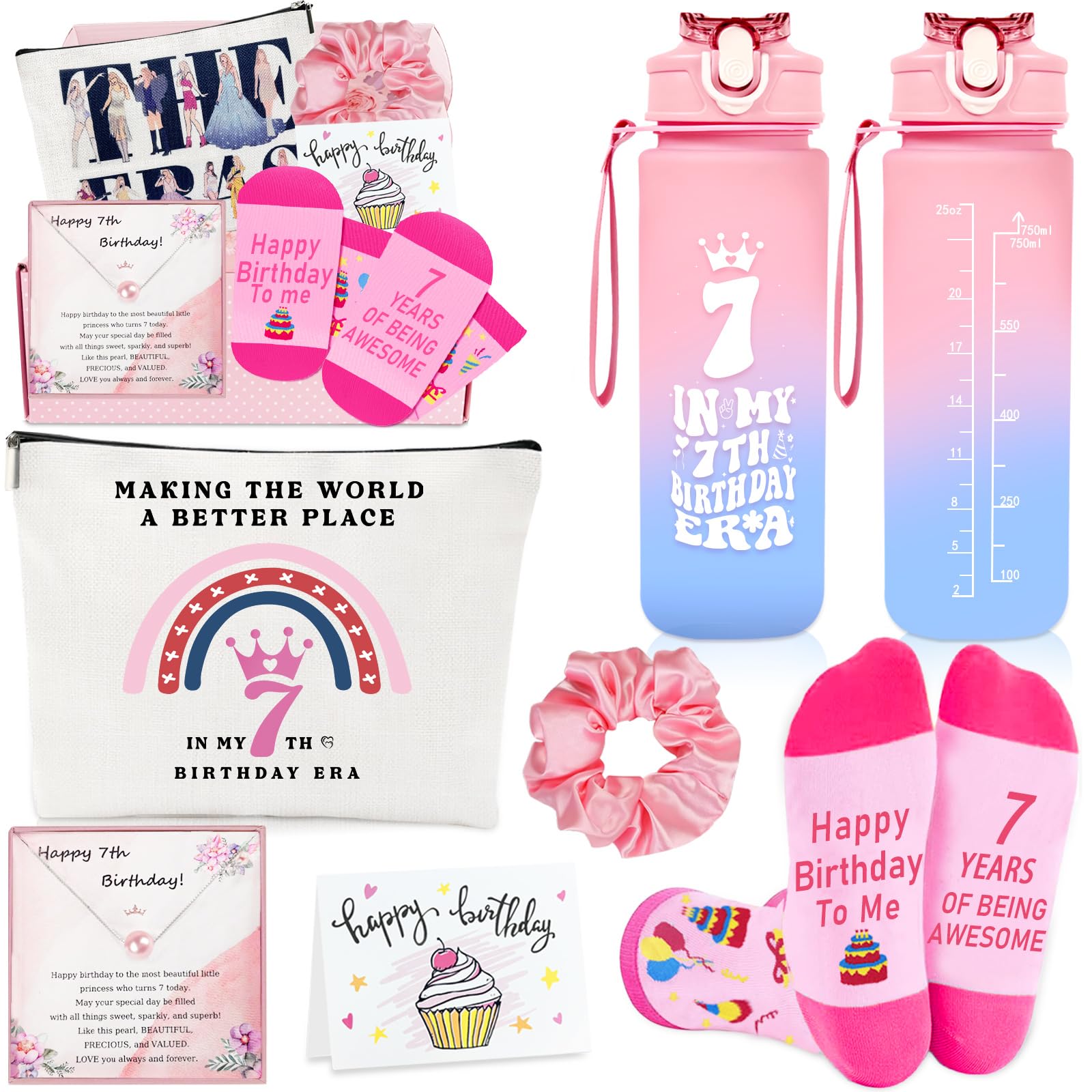 7 Year Old Girl Gifts, Gifts for 7 Year Old Girls, Best 7th Girls Birthday Gift Ideas for Daughter, Sister, Niece, Granddaughter, 7th Birthday Decorations Gift for Sweet Teen Girl Set of 6