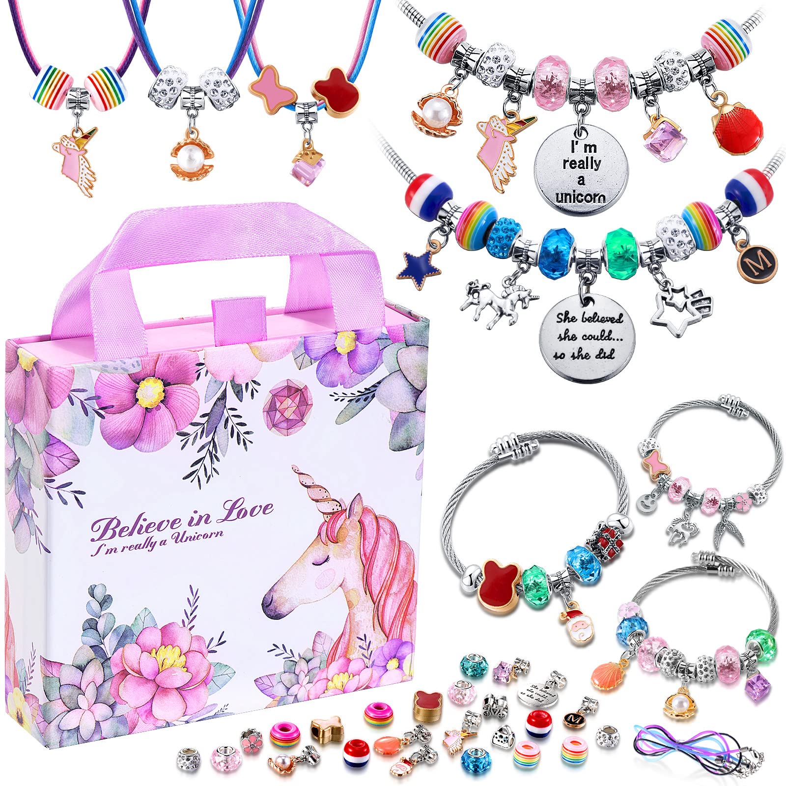 COO&KOO Girls Charm Bracelet Making Kit: A Gifts Girls Unicorn Toy for Ages 8-12 Perfect Jewelry Making Kit 6 7 8 9 10 Girl Crafts for Girl That Imagination Self-Expression and Inspires Creativity