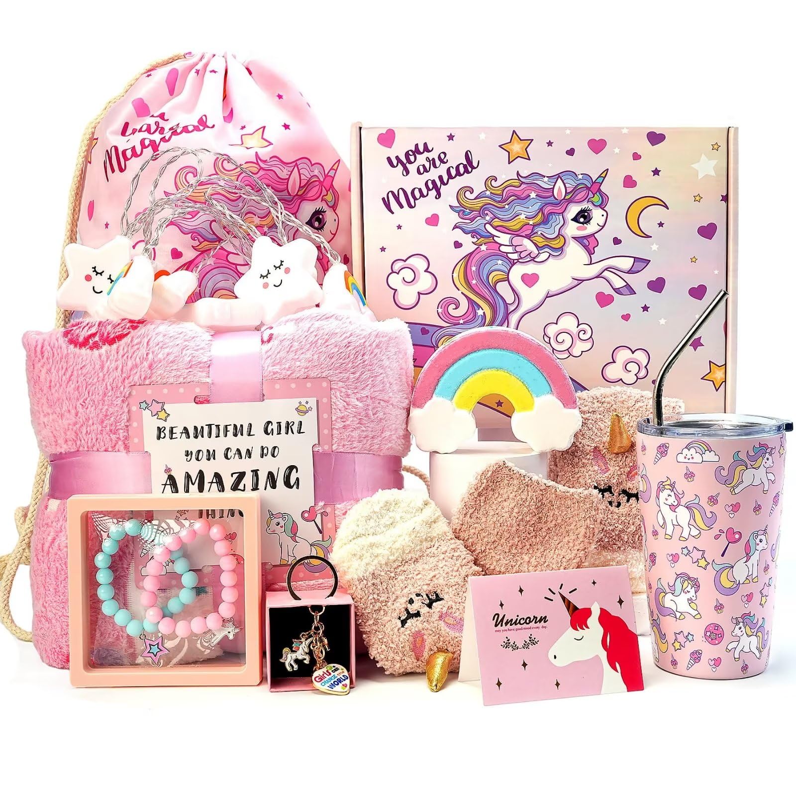 Unicorn Birthday Gifts for Girls,Unicorn Gifts Box for Toddler/Teen Girls,Gift for Girls Age 6-8 4 5 7 9 10 Year Old, Valentine's Day Gifts - 9 Pcs Valentine's Day Gift Set for Little Girl