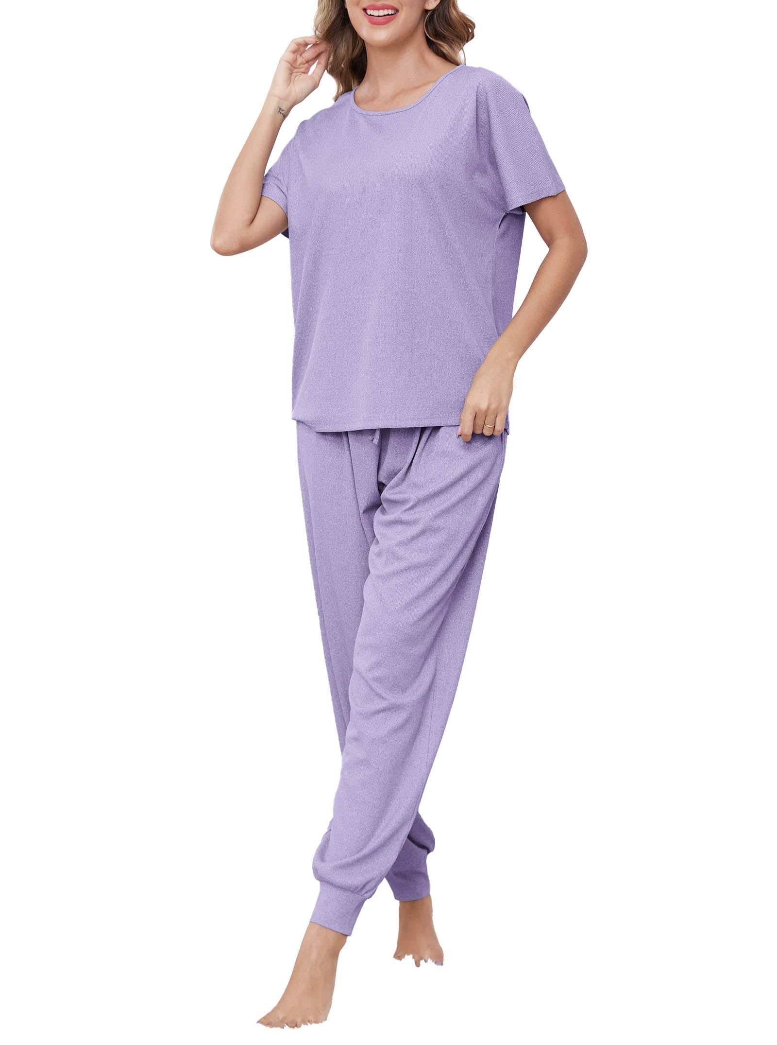 Artfasion Womens Lounge Pajamas Set: Short Sleeve Sleepwear and Long Pj Pant 2 Piece Soft Casual Ladies Pjs with Pockets