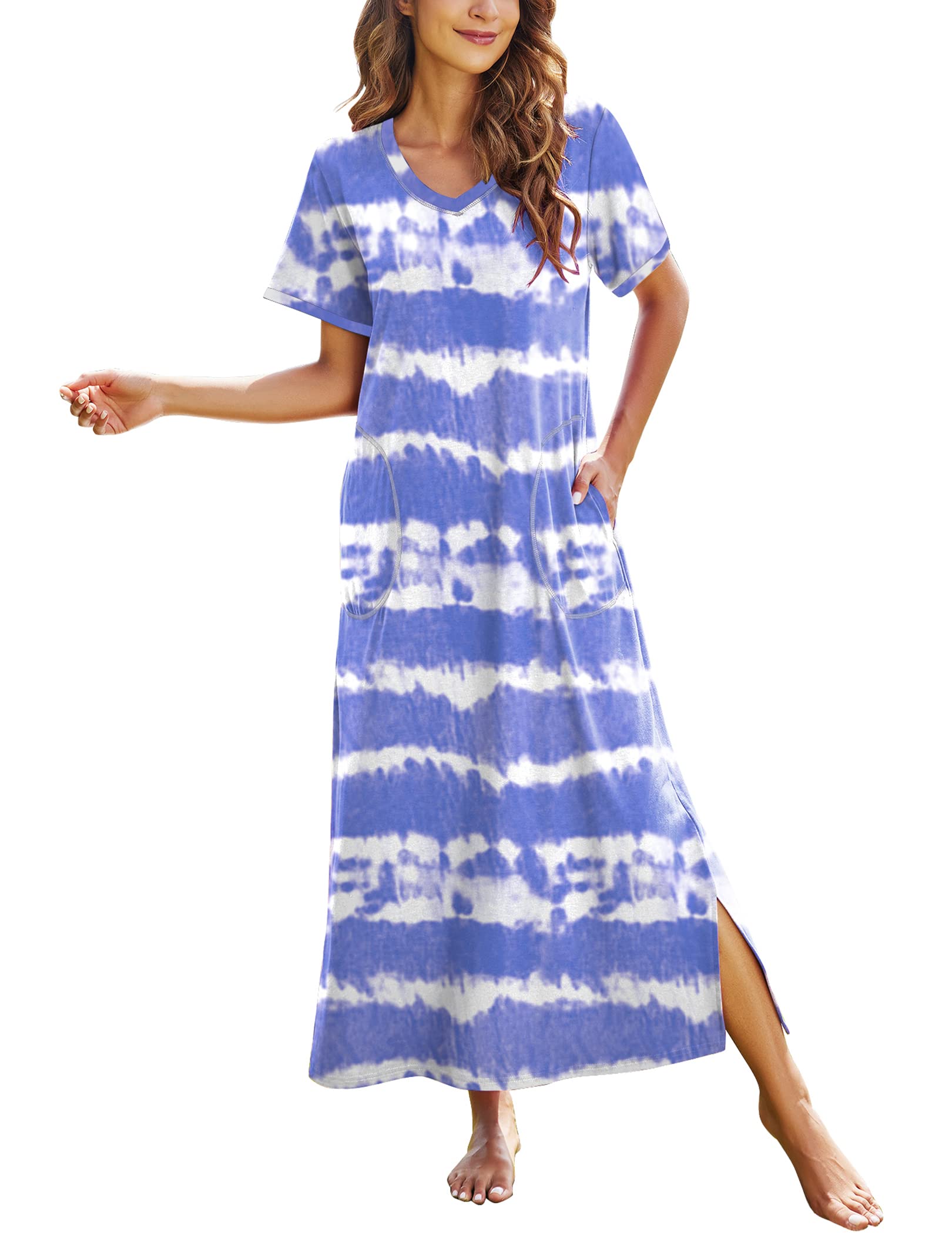 Ekouaer Women's Full Length Short Sleeve Nightgown