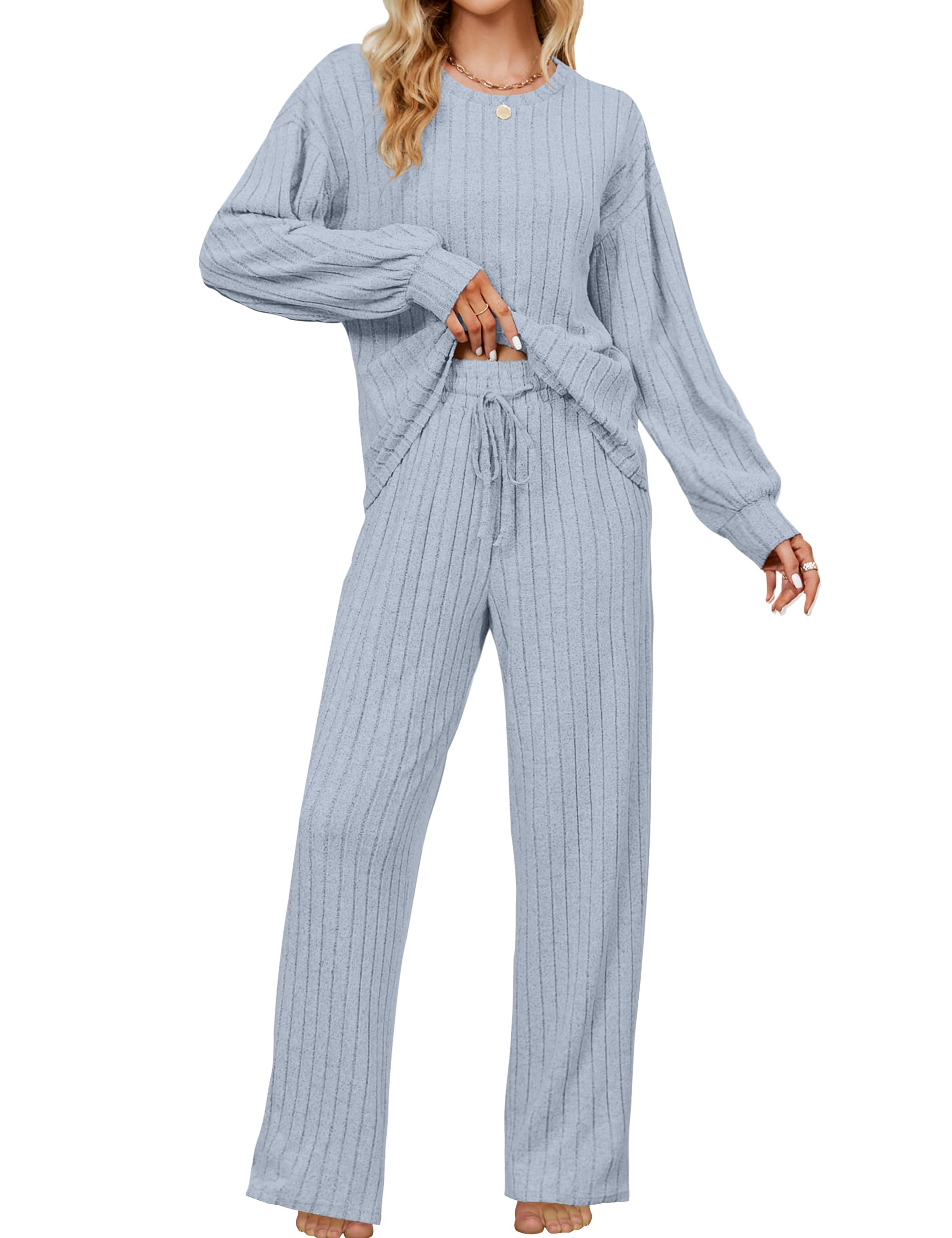 Blooming Jelly Womens Lounge Set Cute Long Sleeve Pajama Sets Casual 2 Piece Pj Outfit Fall Sleepwear Pockets